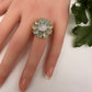 AD Gold Finish Floral Adjustable Color Stone Cocktail Ring - LightGreen