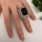 CZ Silver Finish Adjustable Color Stone Cocktail Ring - Purple