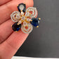 AD Gold Adjustable Color Stone Cocktail Ring - Blue