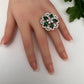AD Silver Adjustable Color Stone Cocktail Ring - Green