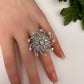 AD Floral Silver Adjustable Color Stone Cocktail Ring