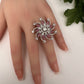 AD Floral Silver Adjustable Color Stone Cocktail Ring