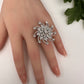 AD Floral Silver Adjustable Color Stone Cocktail Ring