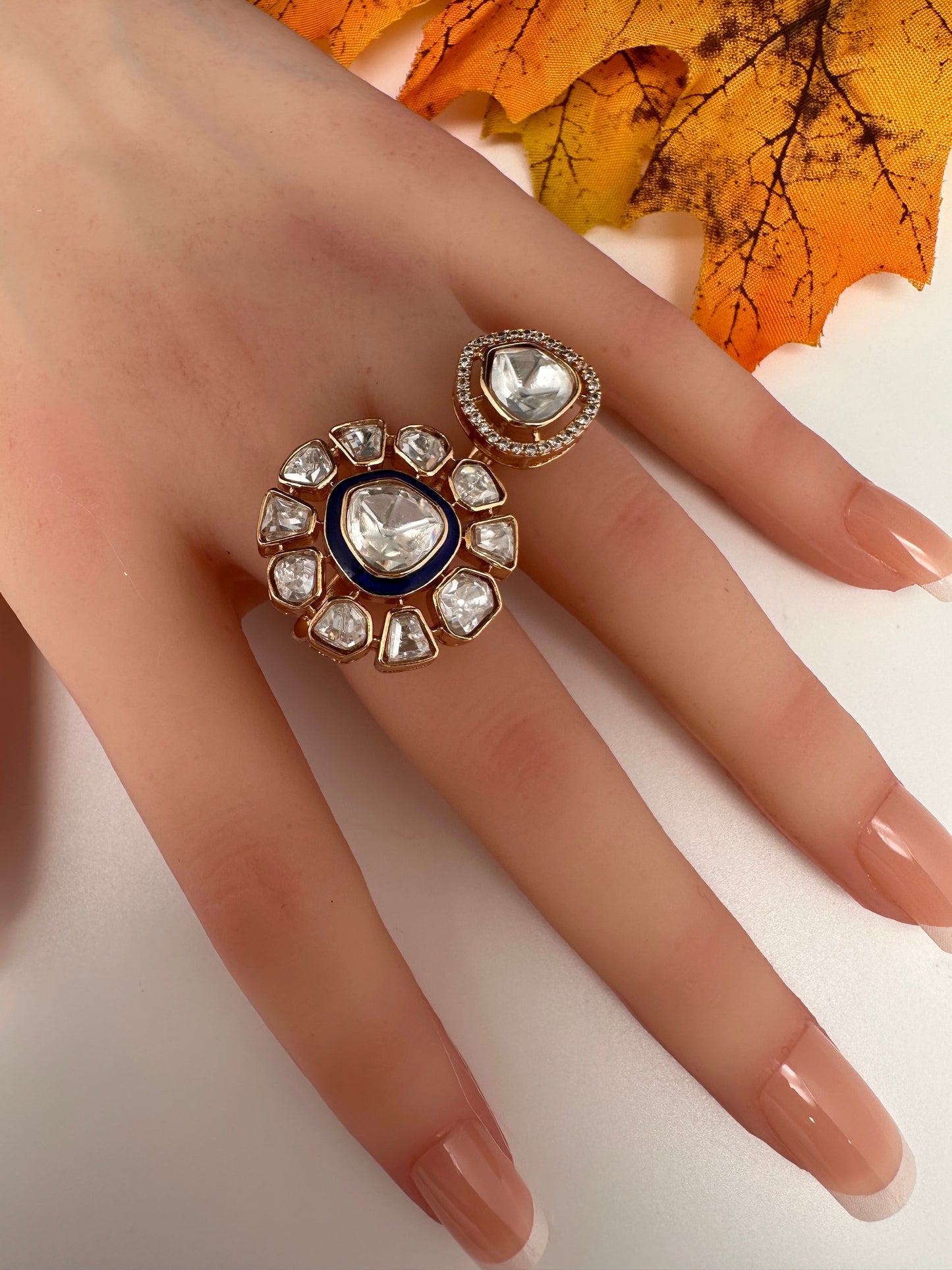 Moisaanite 2-1 Adjustable Color Stone Cocktail Ring