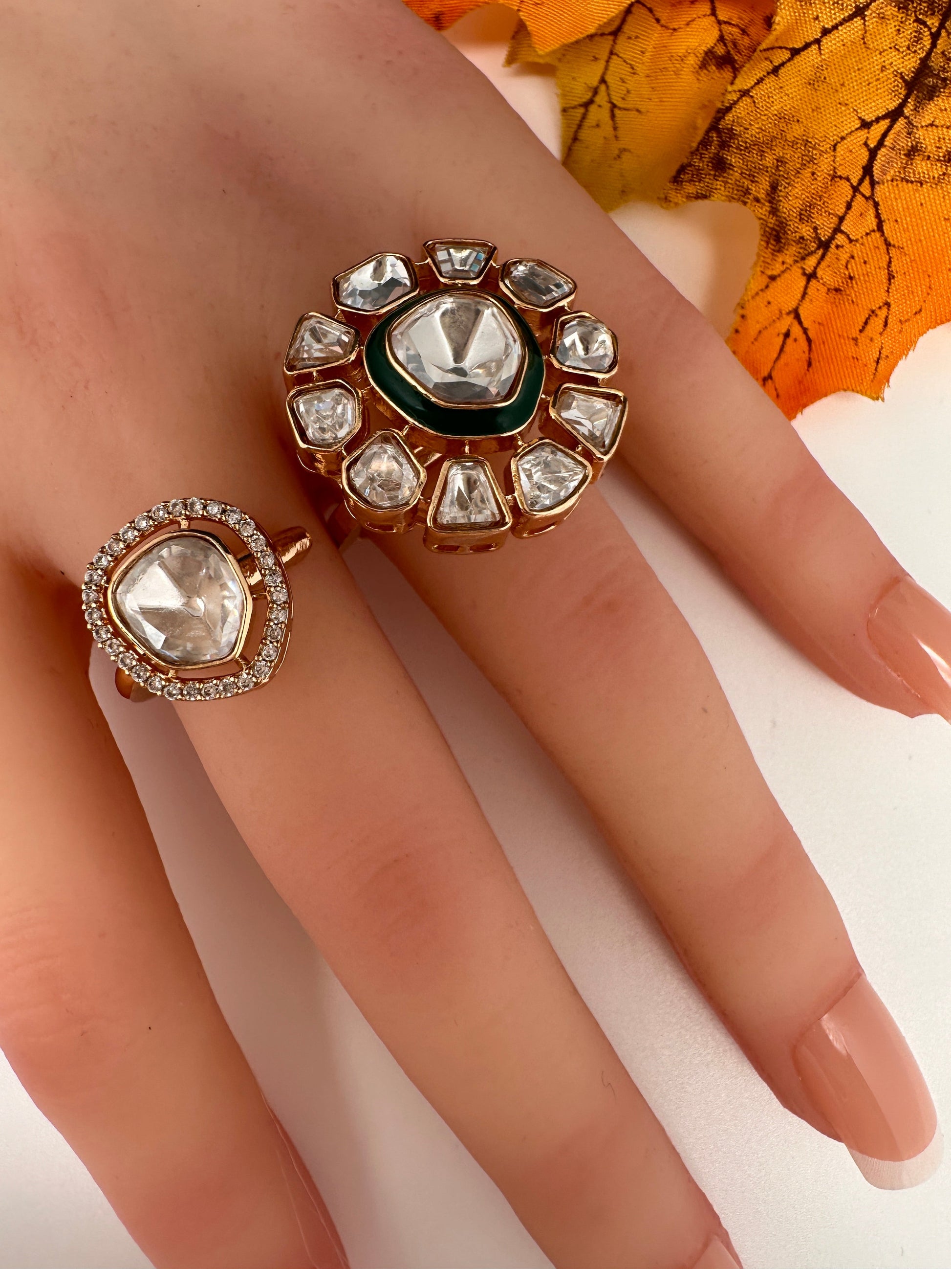 Moisaanite 2-1 Adjustable Color Stone Cocktail Ring - Green