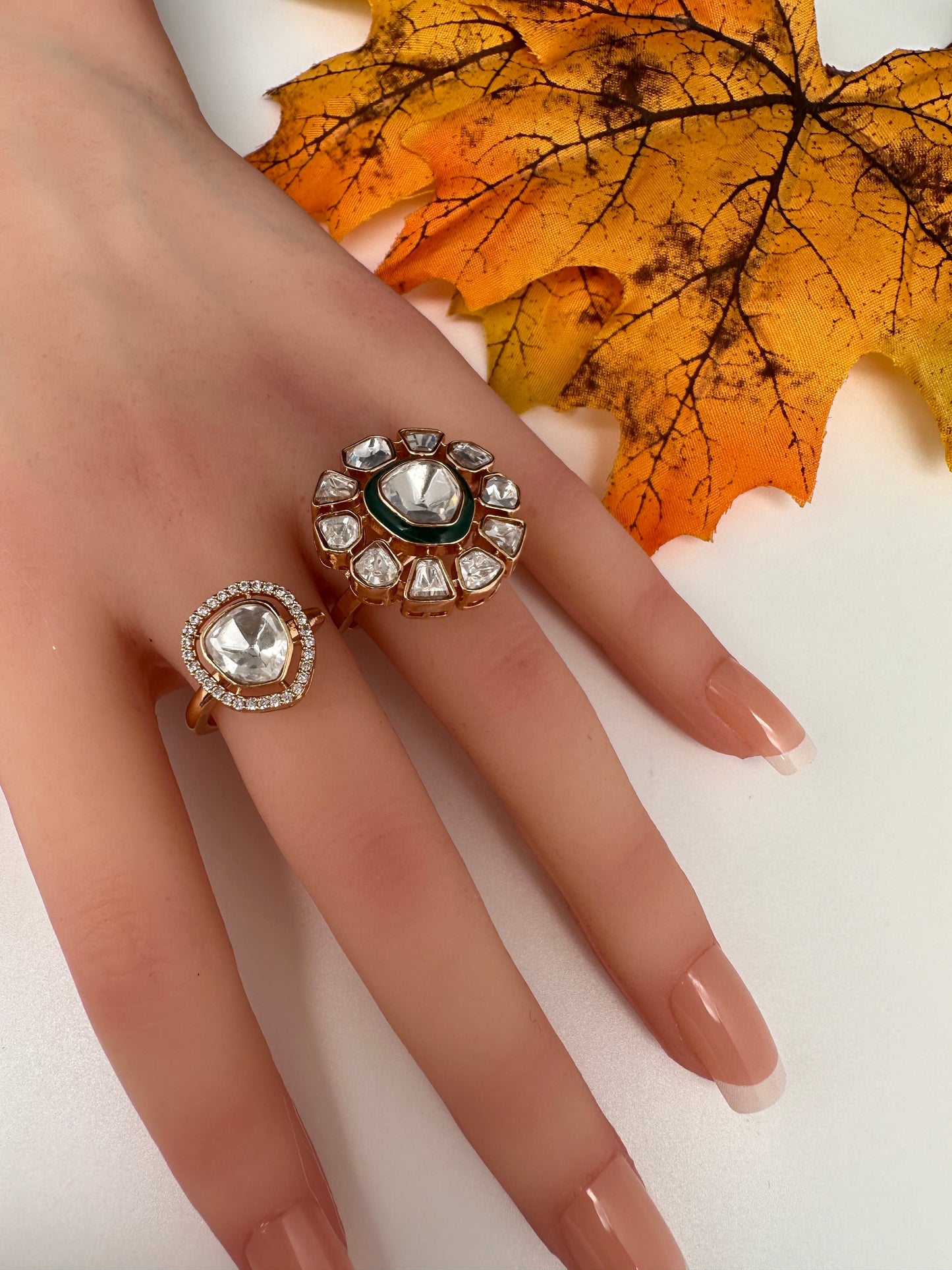 Moisaanite 2-1 Adjustable Color Stone Cocktail Ring - Green