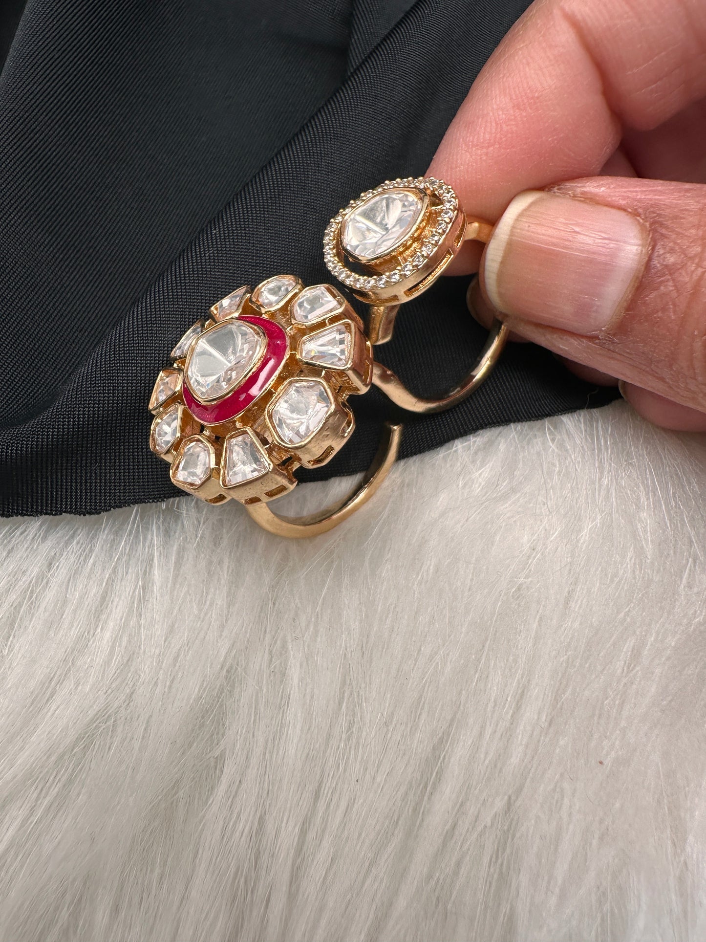 Moisaanite 2-1 Adjustable Color Stone Cocktail Ring - Red