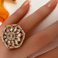 Kundan Pearls Adjustable Color Stone Cocktail Ring - White