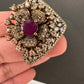 Victorian Color Stone Adjustable Color Stone Cocktail Ring - Red