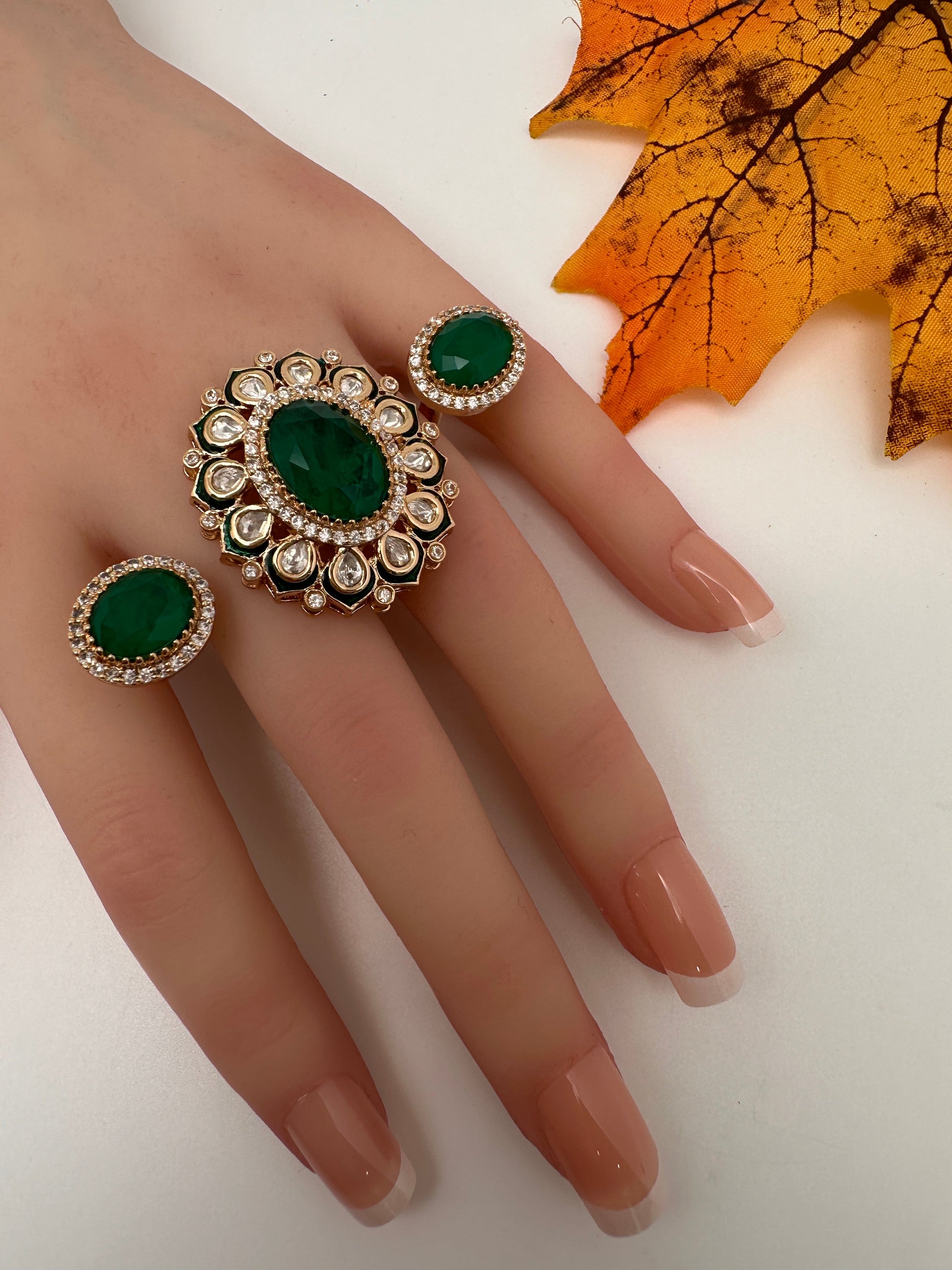 Statement Color Stone Adjustable Color Stone Cocktail Ring - Green