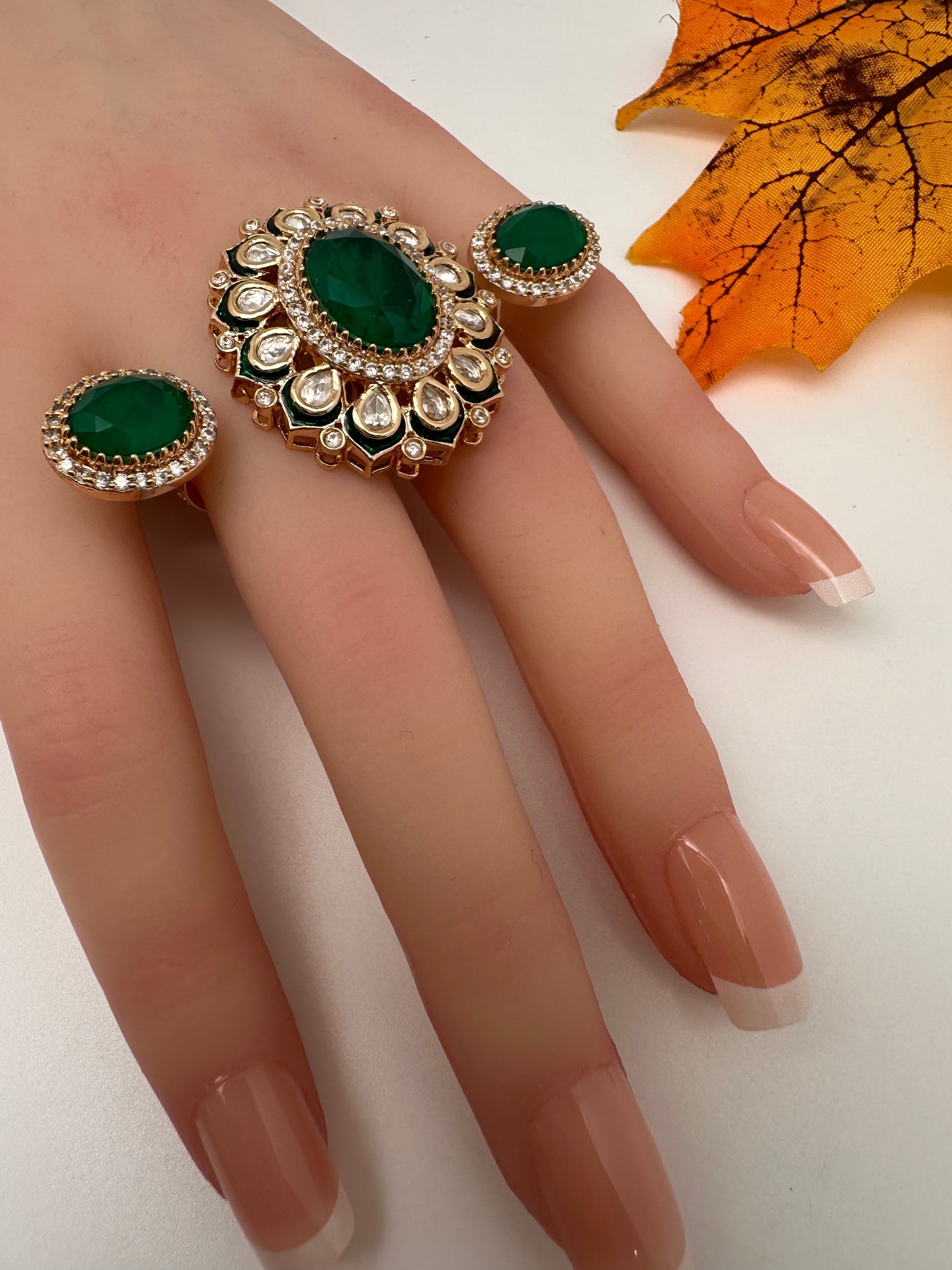 Statement Color Stone Adjustable Color Stone Cocktail Ring - Green