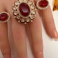 Statement Color Stone Adjustable Color Stone Cocktail Ring - Red