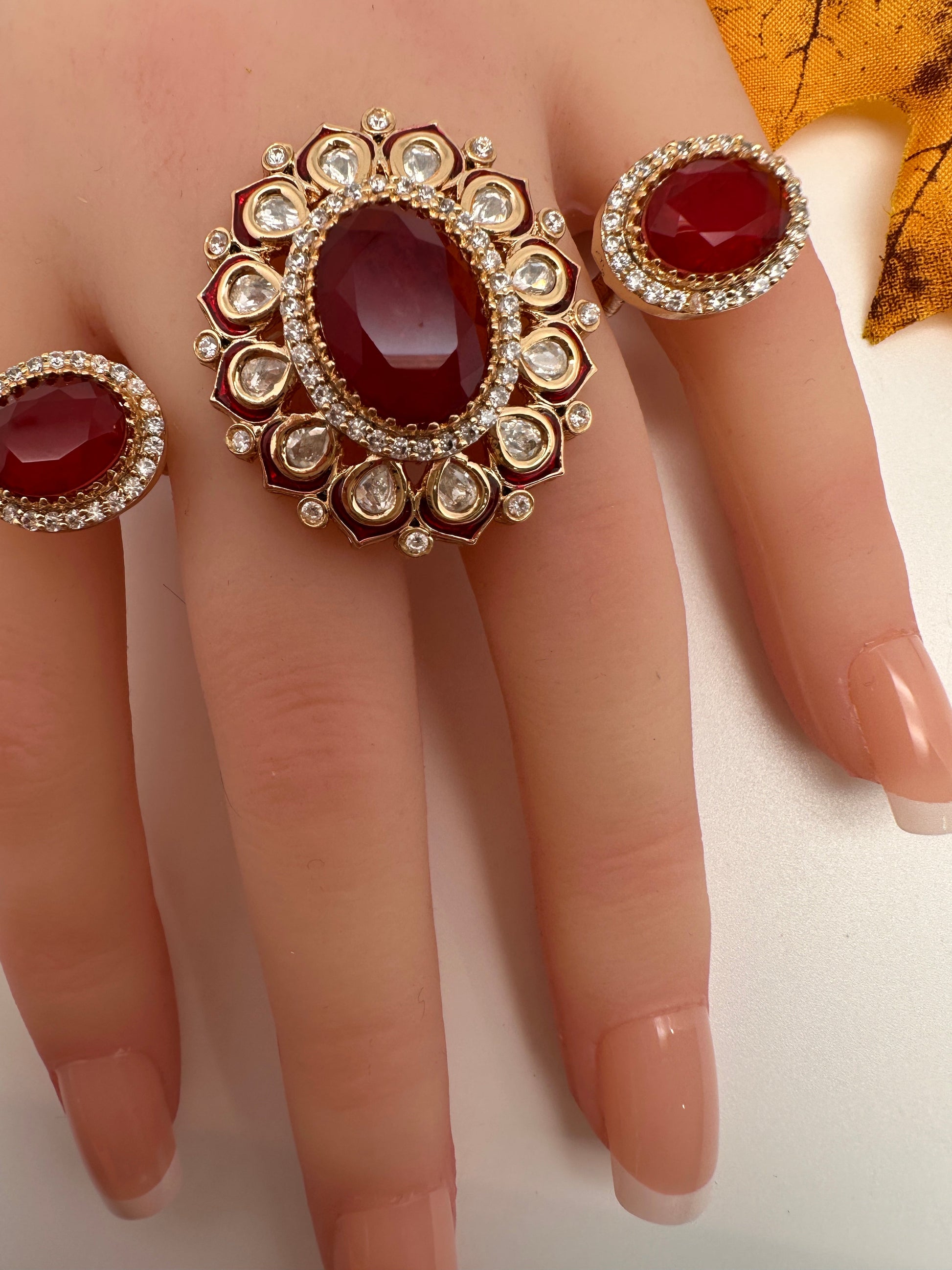 Statement Color Stone Adjustable Color Stone Cocktail Ring - Red