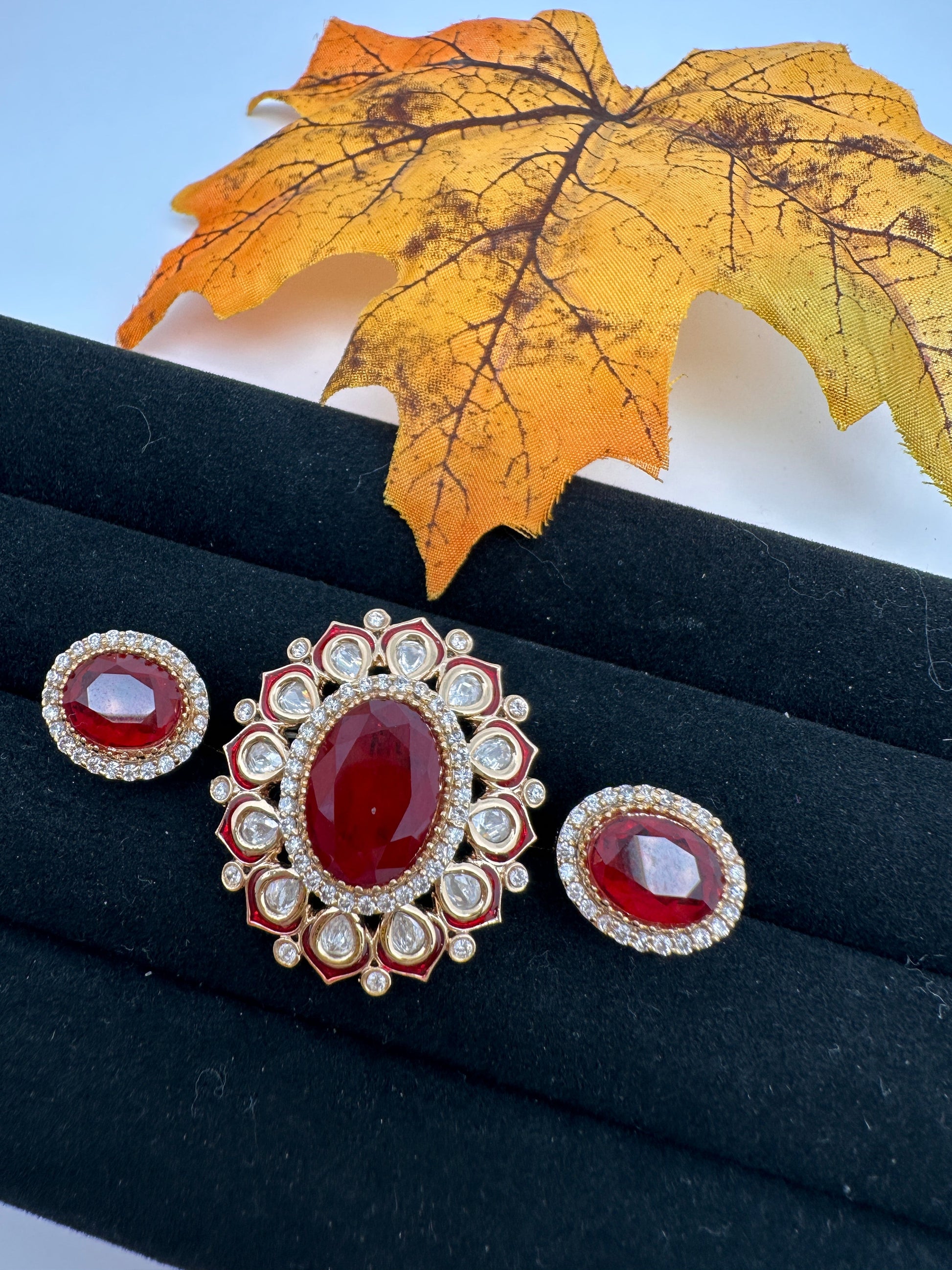 Statement Color Stone Adjustable Color Stone Cocktail Ring - Red