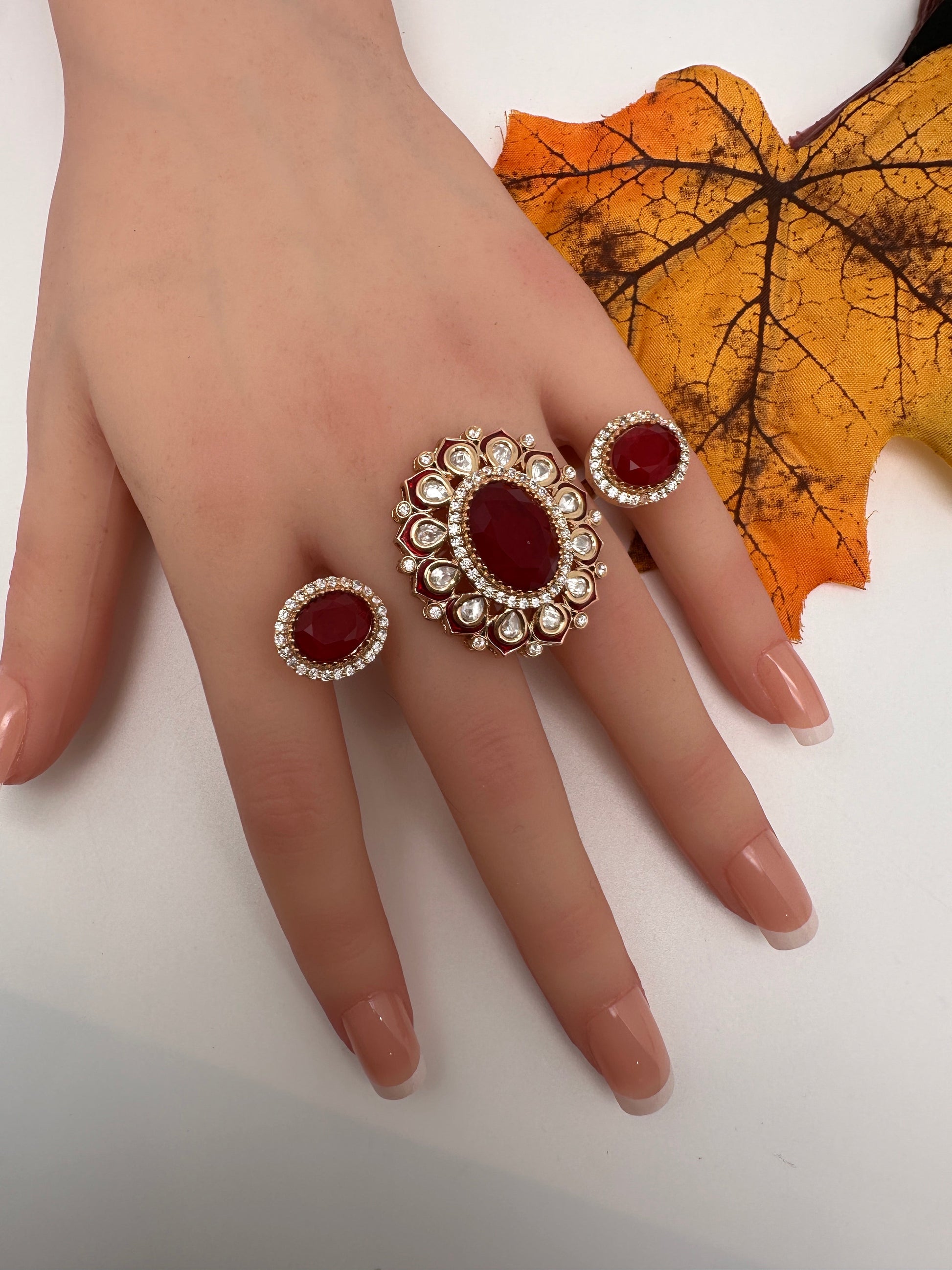 Statement Color Stone Adjustable Color Stone Cocktail Ring - Red