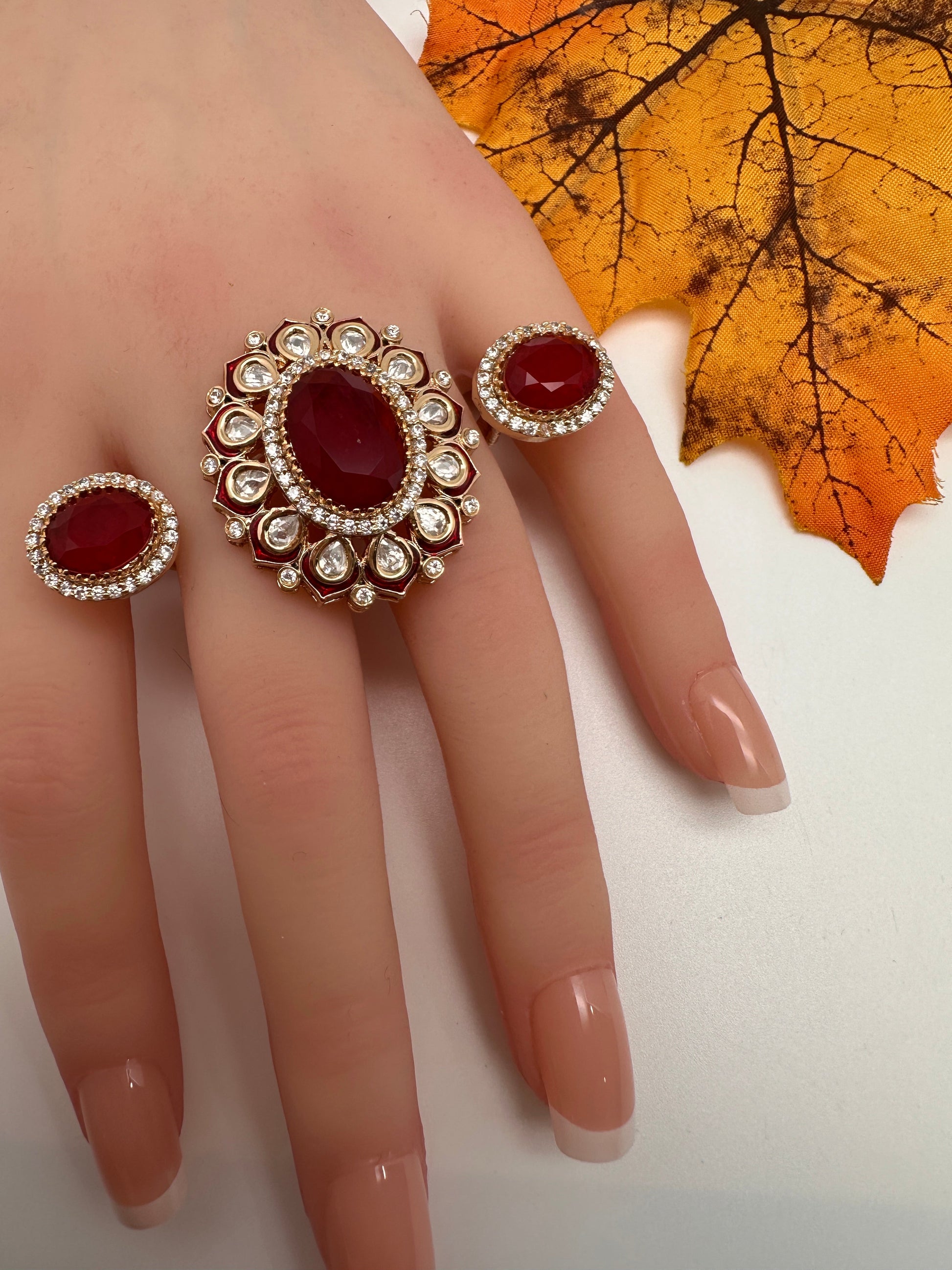 Statement Color Stone Adjustable Color Stone Cocktail Ring - Red