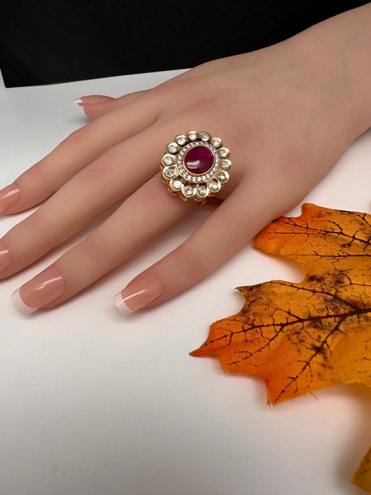 AD  Color Stone Adjustable Color Stone Cocktail Ring - Red