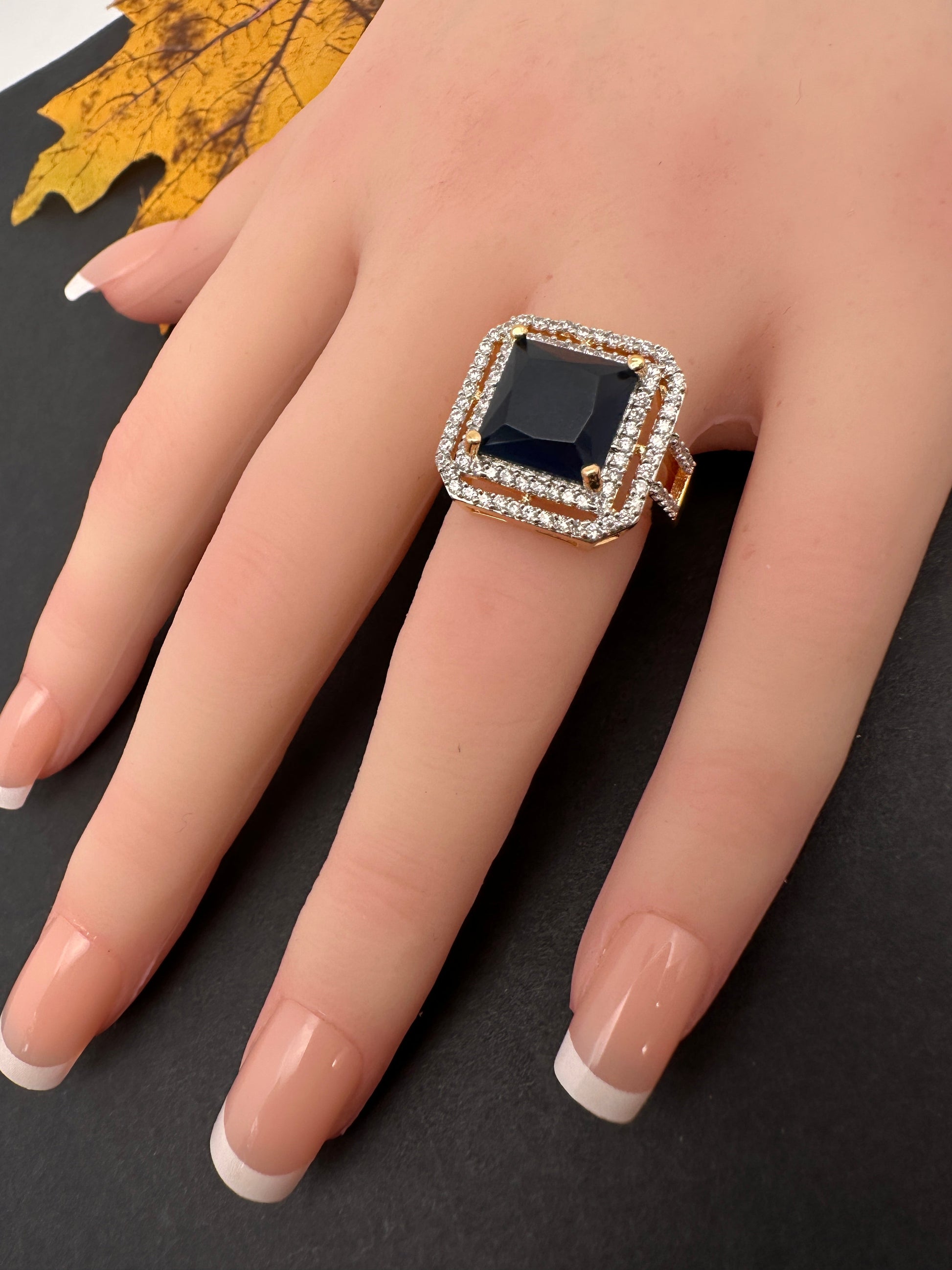 AD Color Stone Adjustable Color Stone Cocktail Ring - Blue