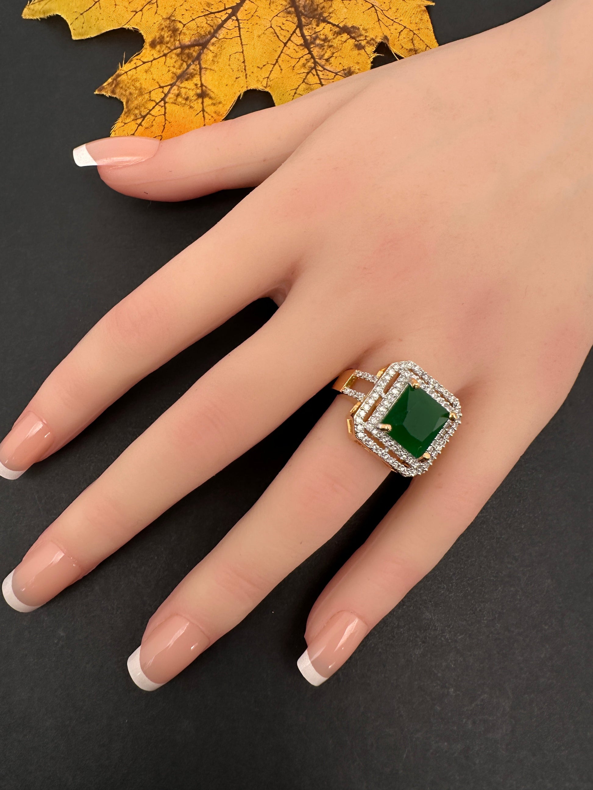 AD Color Stone Adjustable Color Stone Cocktail Ring - Green