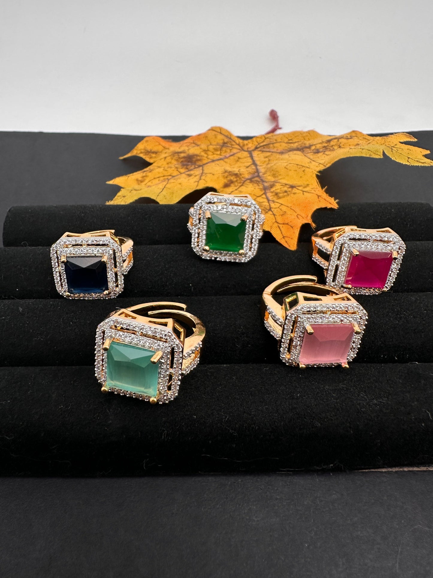 AD Color Stone Adjustable Color Stone Cocktail Ring - Pink