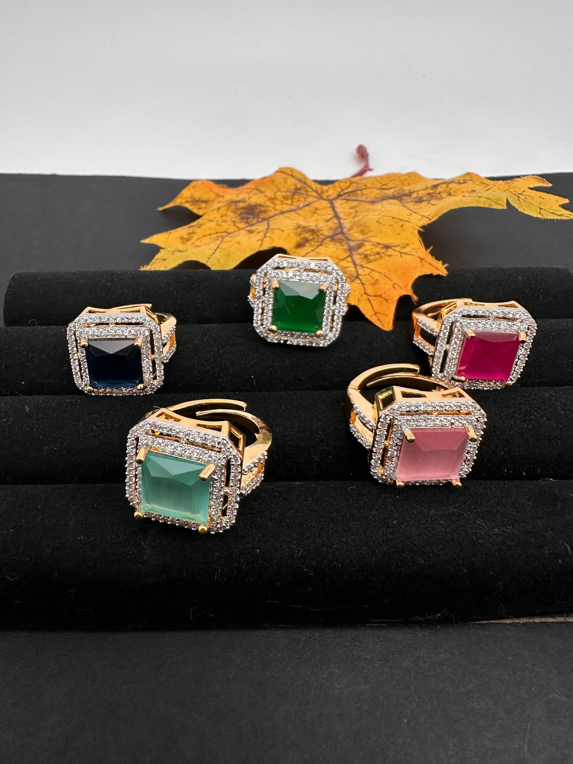AD Color Stone Adjustable Color Stone Cocktail Ring - Pink