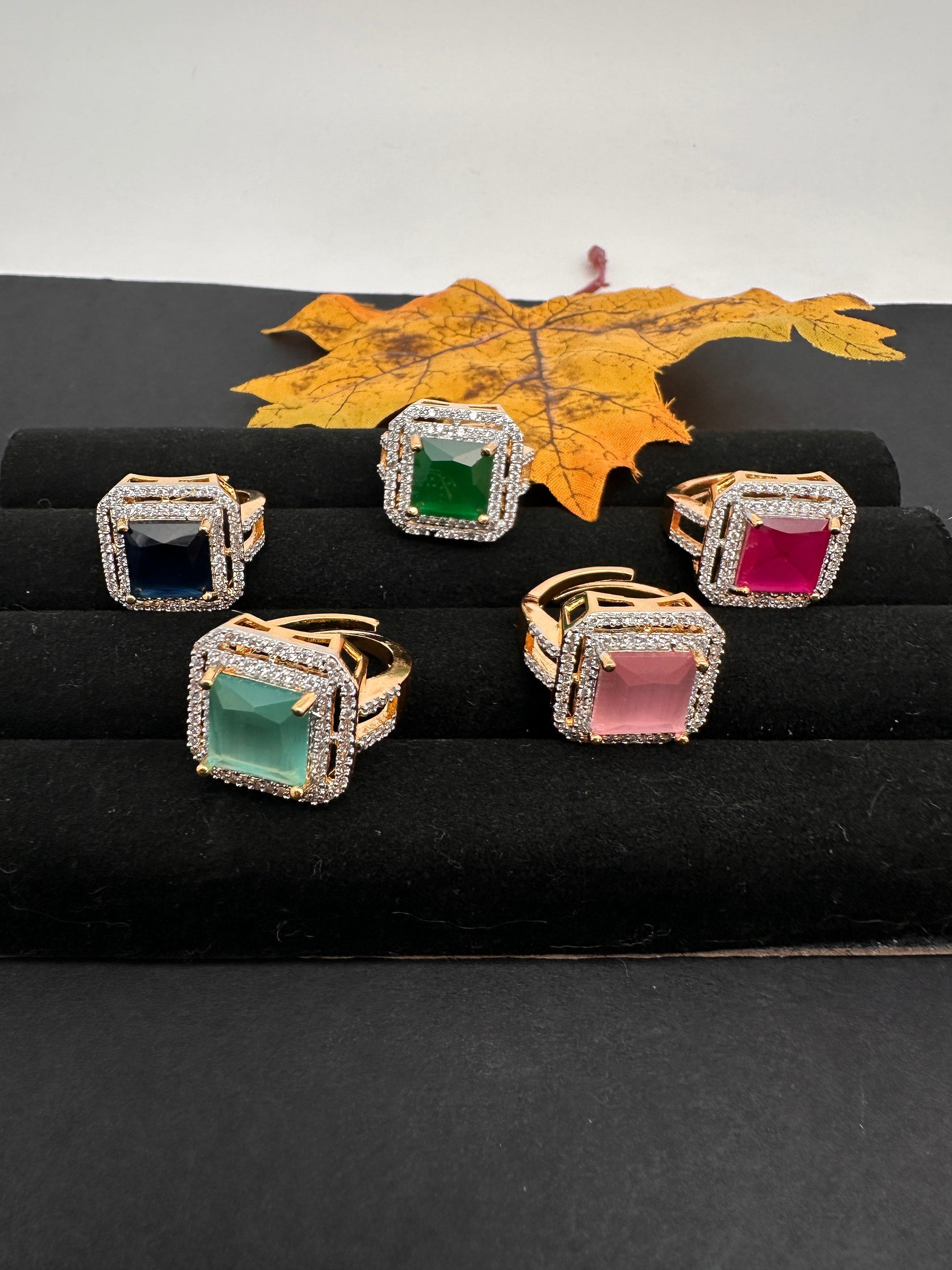 AD Color Stone Adjustable Color Stone Cocktail Ring - Red