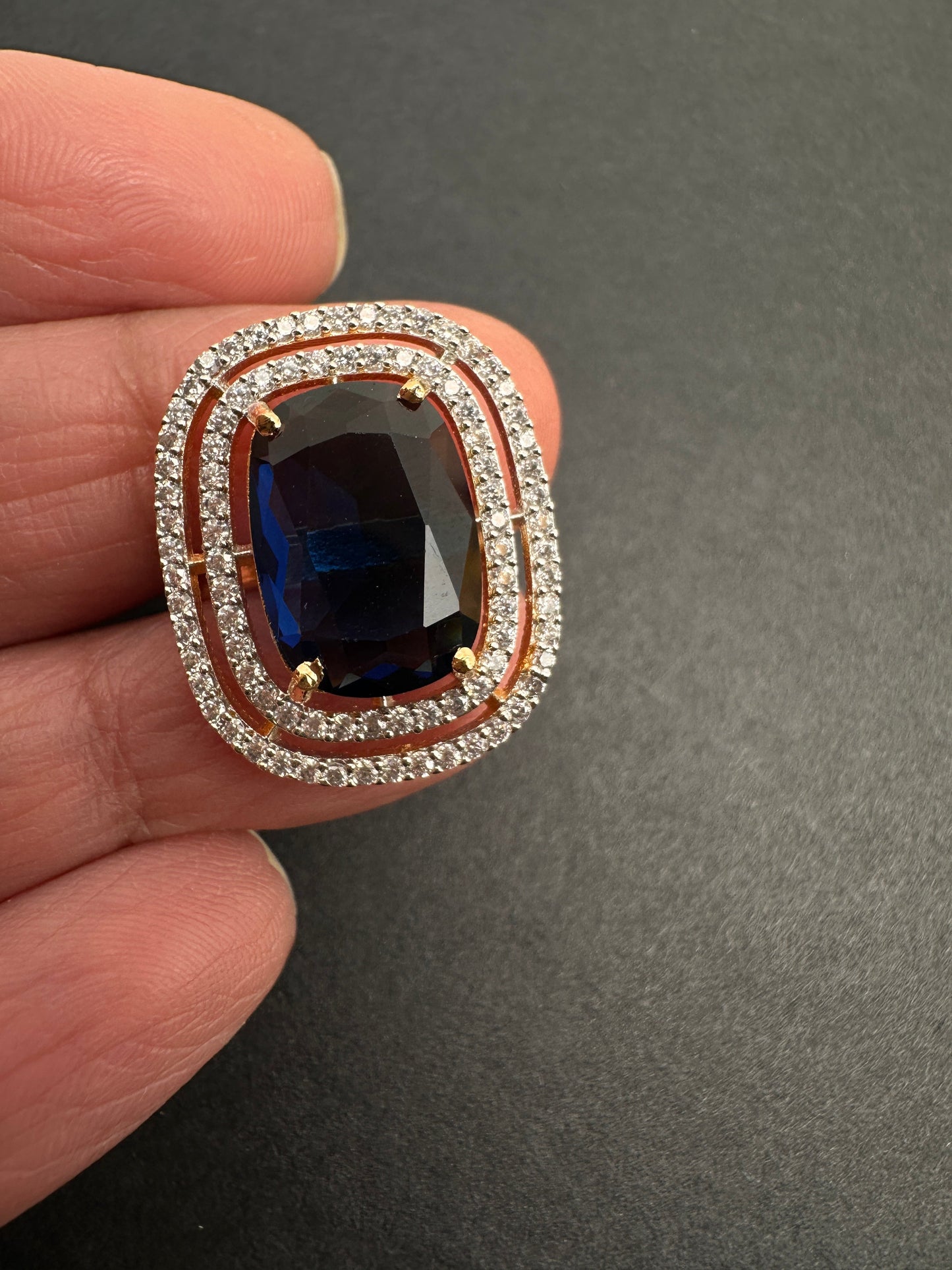 AD  Color Stone Adjustable Color Stone Cocktail Ring - Blue