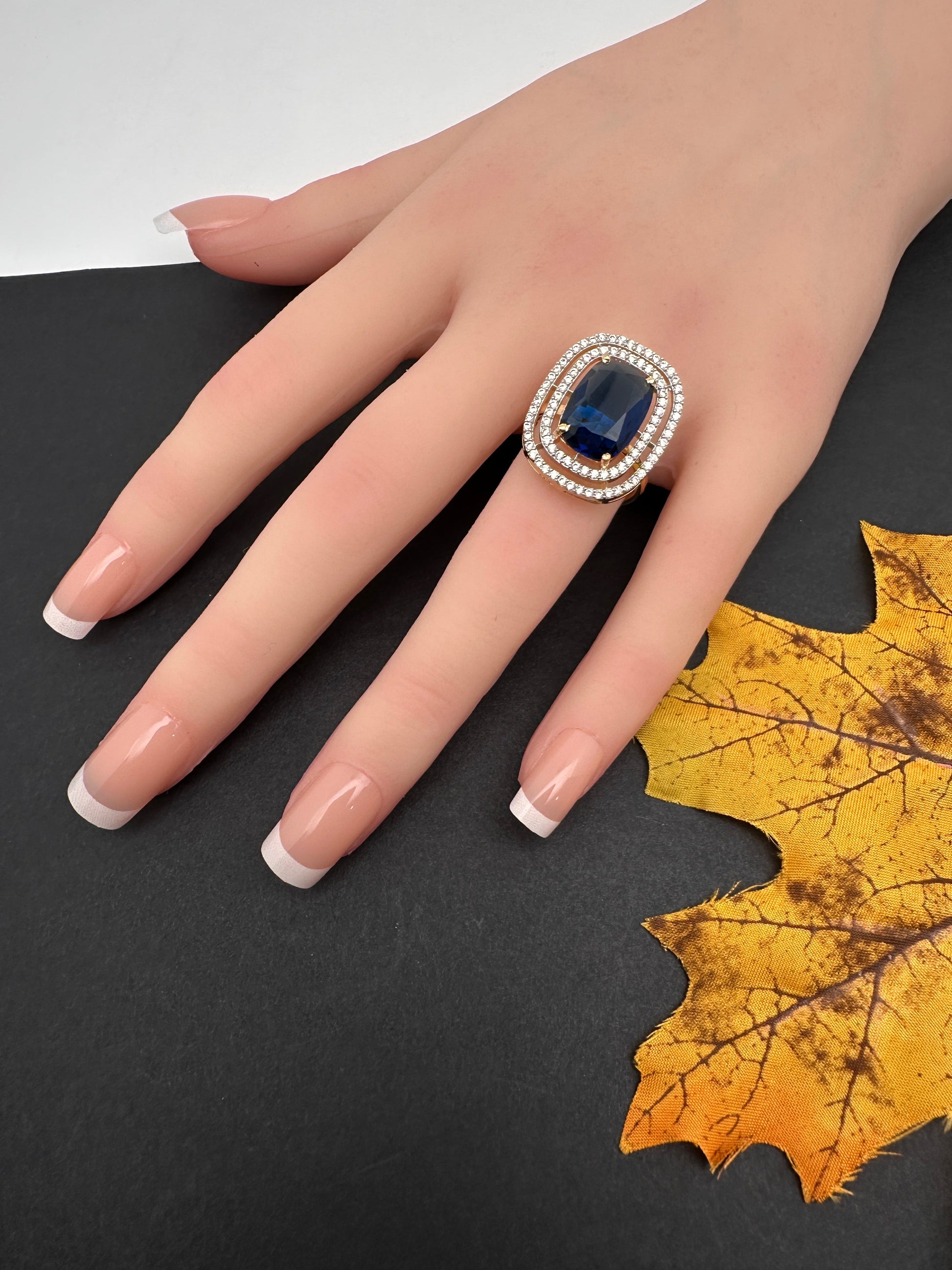 AD  Color Stone Adjustable Color Stone Cocktail Ring - Blue