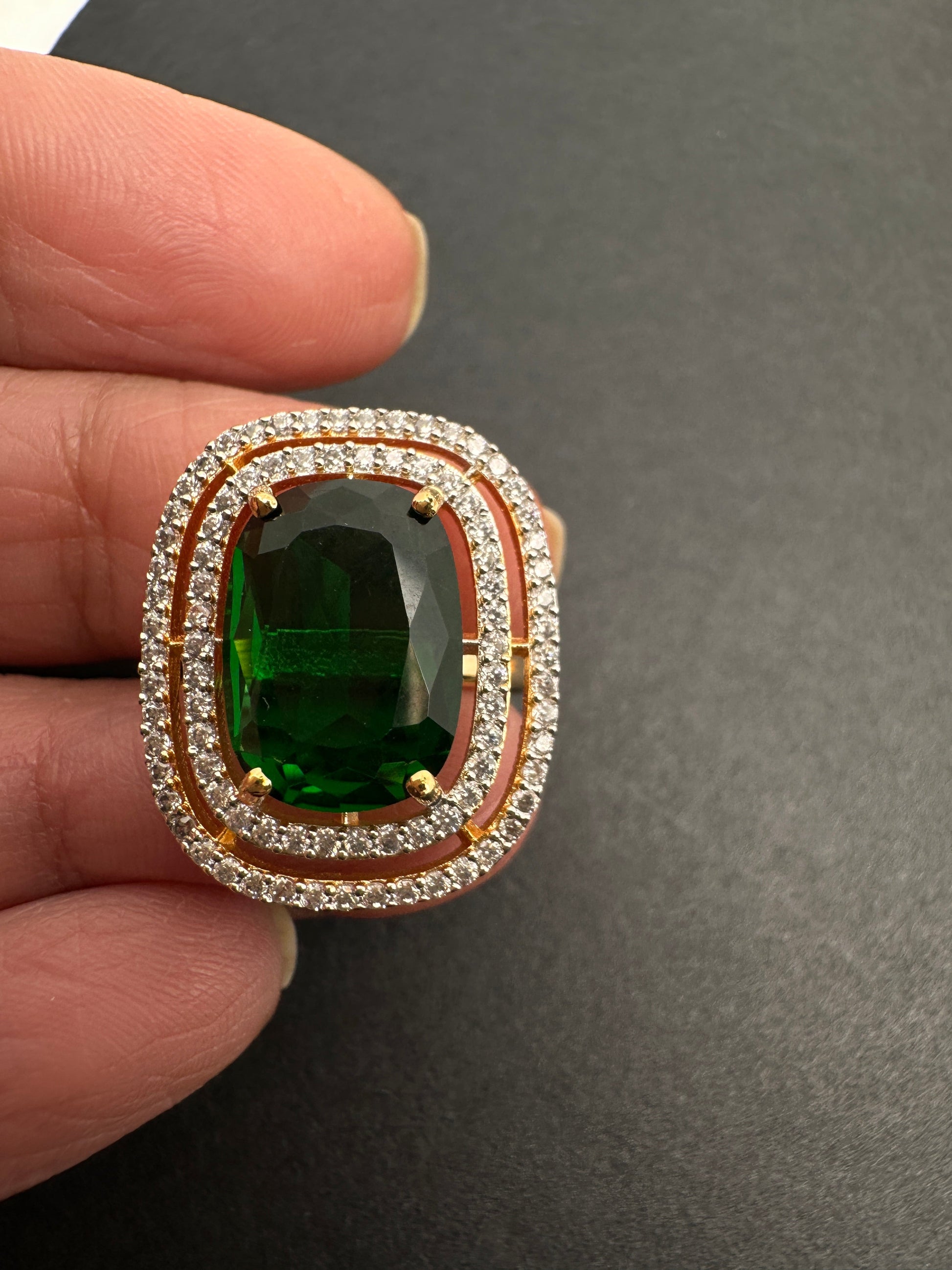 AD  Color Stone Adjustable Color Stone Cocktail Ring - Green