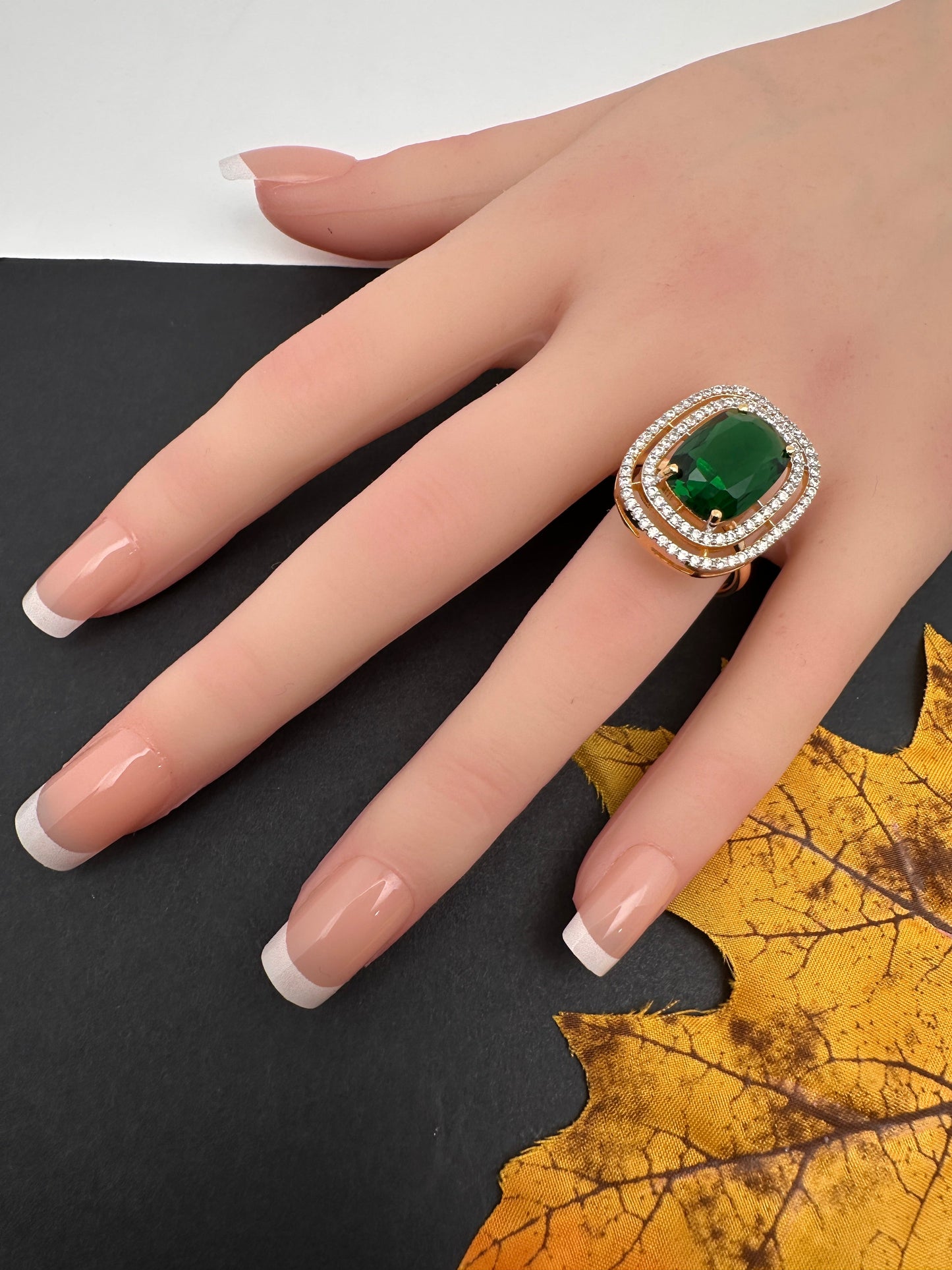 AD  Color Stone Adjustable Color Stone Cocktail Ring - Green