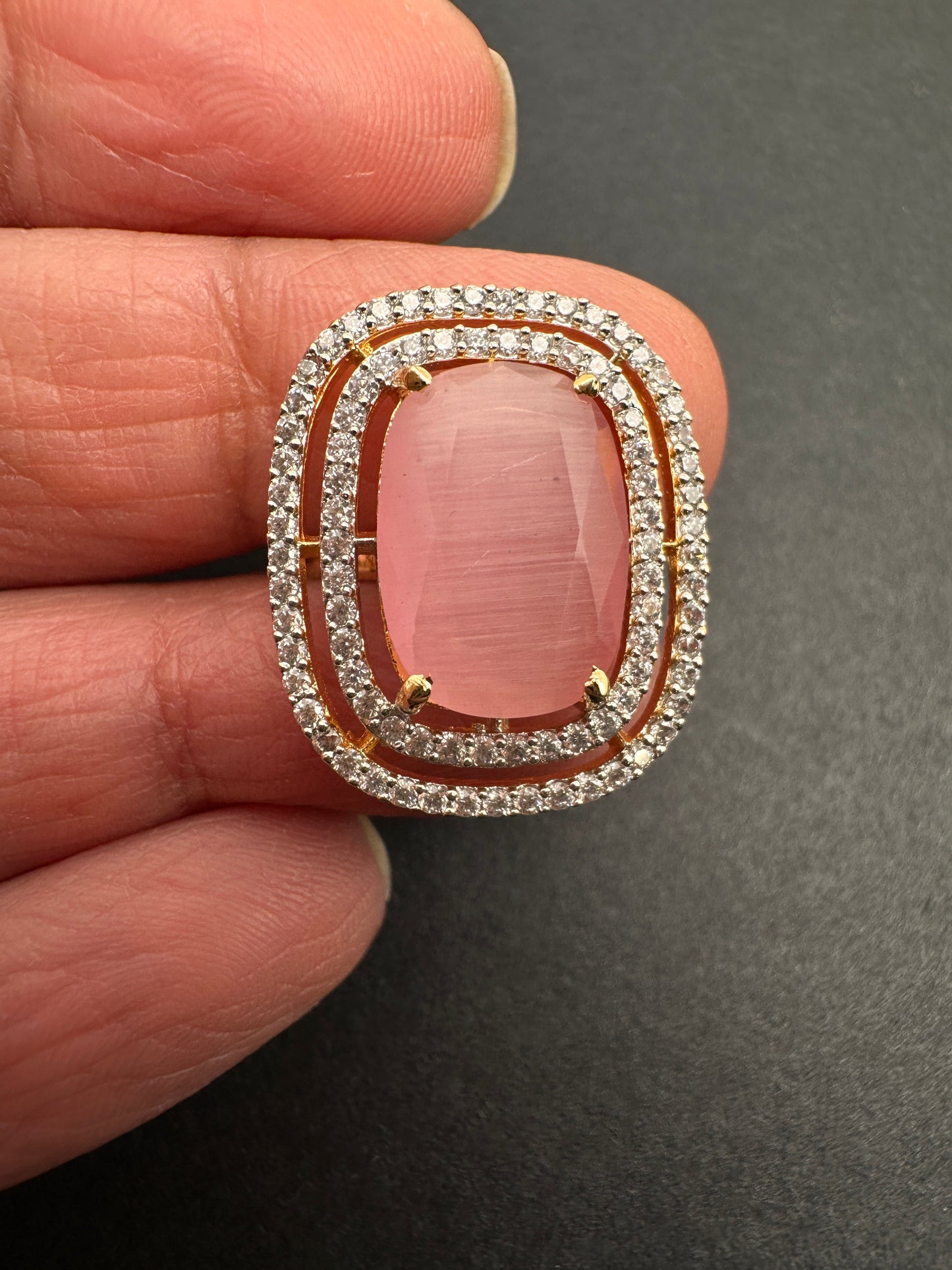 AD  Color Stone Adjustable Color Stone Cocktail Ring - Pink