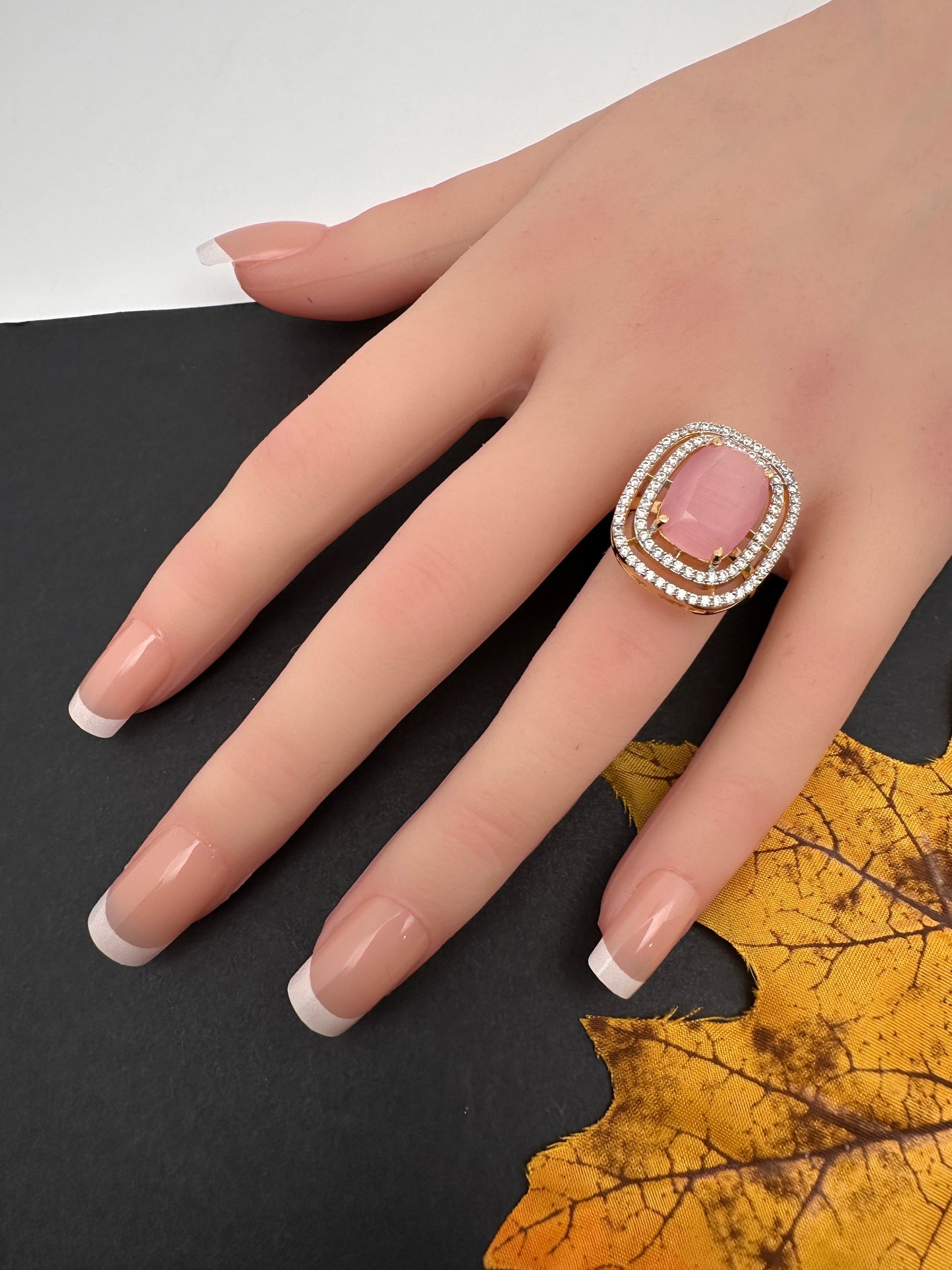 AD  Color Stone Adjustable Color Stone Cocktail Ring - Pink