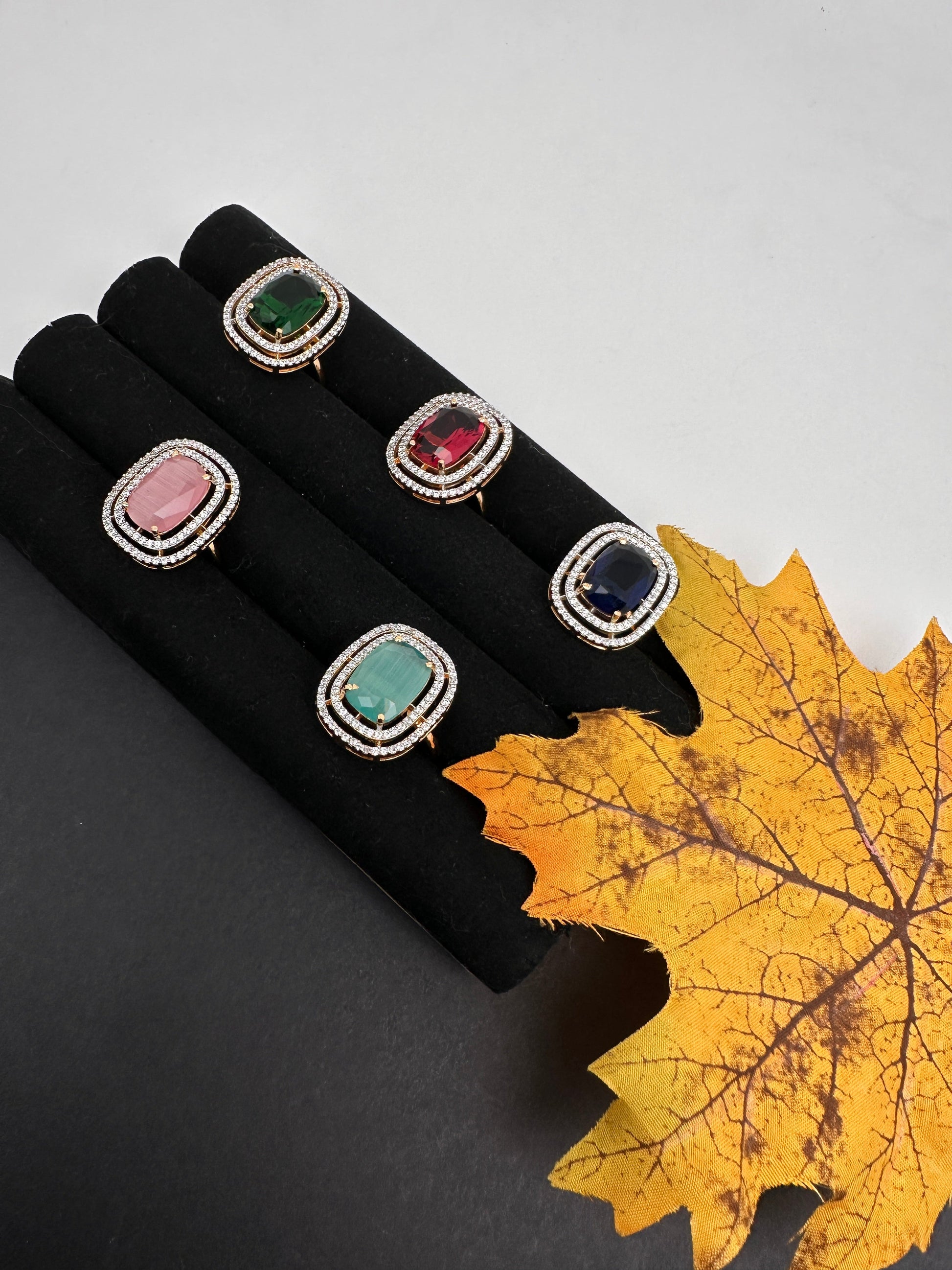 AD  Color Stone Adjustable Color Stone Cocktail Ring - Red