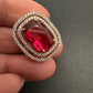 AD  Color Stone Adjustable Color Stone Cocktail Ring - Red