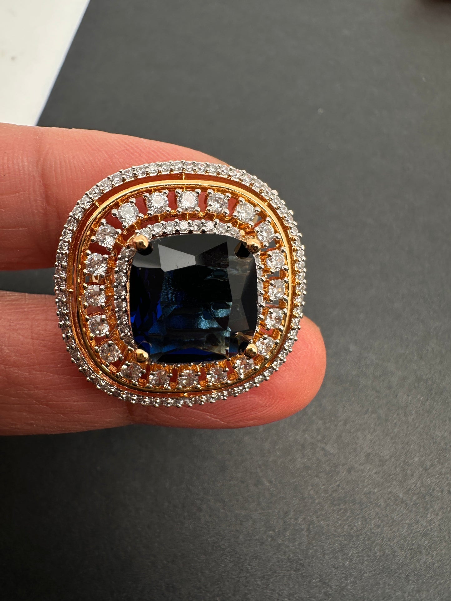 AD  Color Stone Adjustable Color Stone Cocktail Ring - Blue