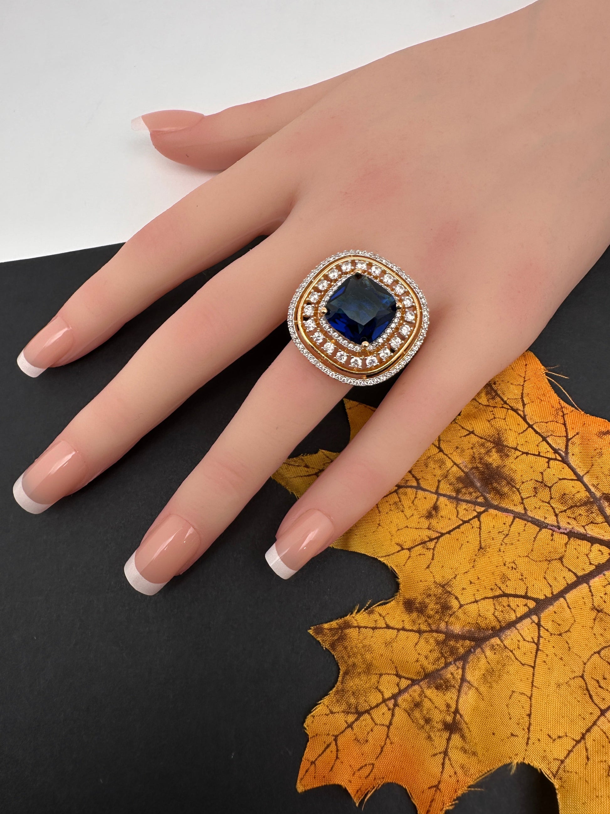 AD  Color Stone Adjustable Color Stone Cocktail Ring - Blue