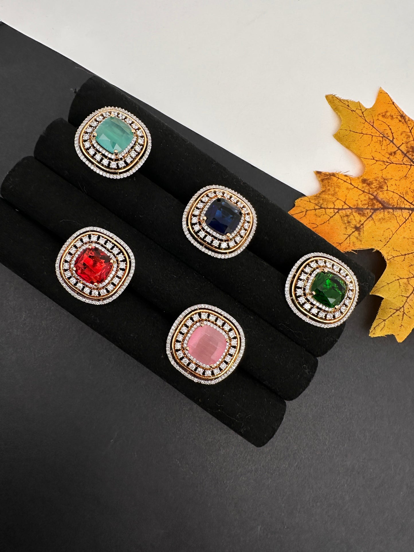 AD  Color Stone Adjustable Color Stone Cocktail Ring - Pink