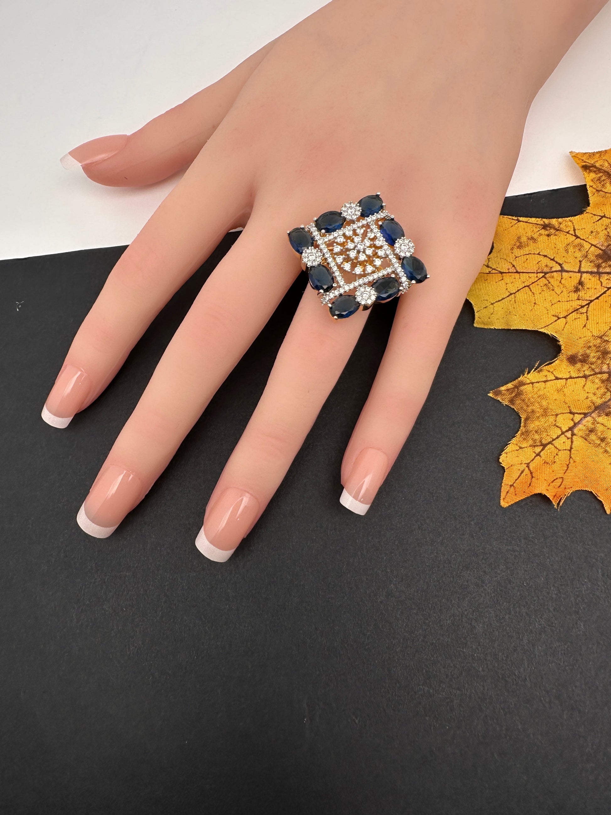 AD  Color Stone Adjustable Color Stone Cocktail Ring - Blue