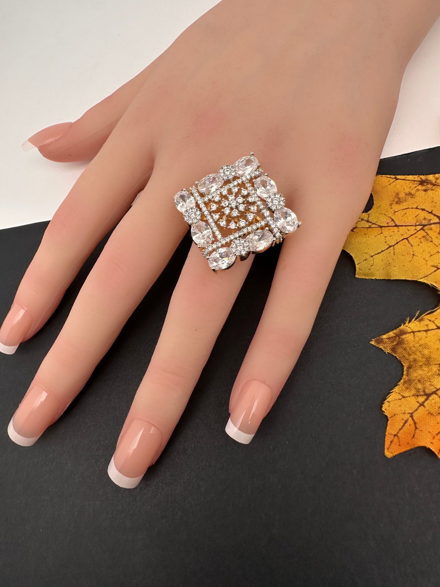 AD  Color Stone Adjustable Color Stone Cocktail Ring - Clear