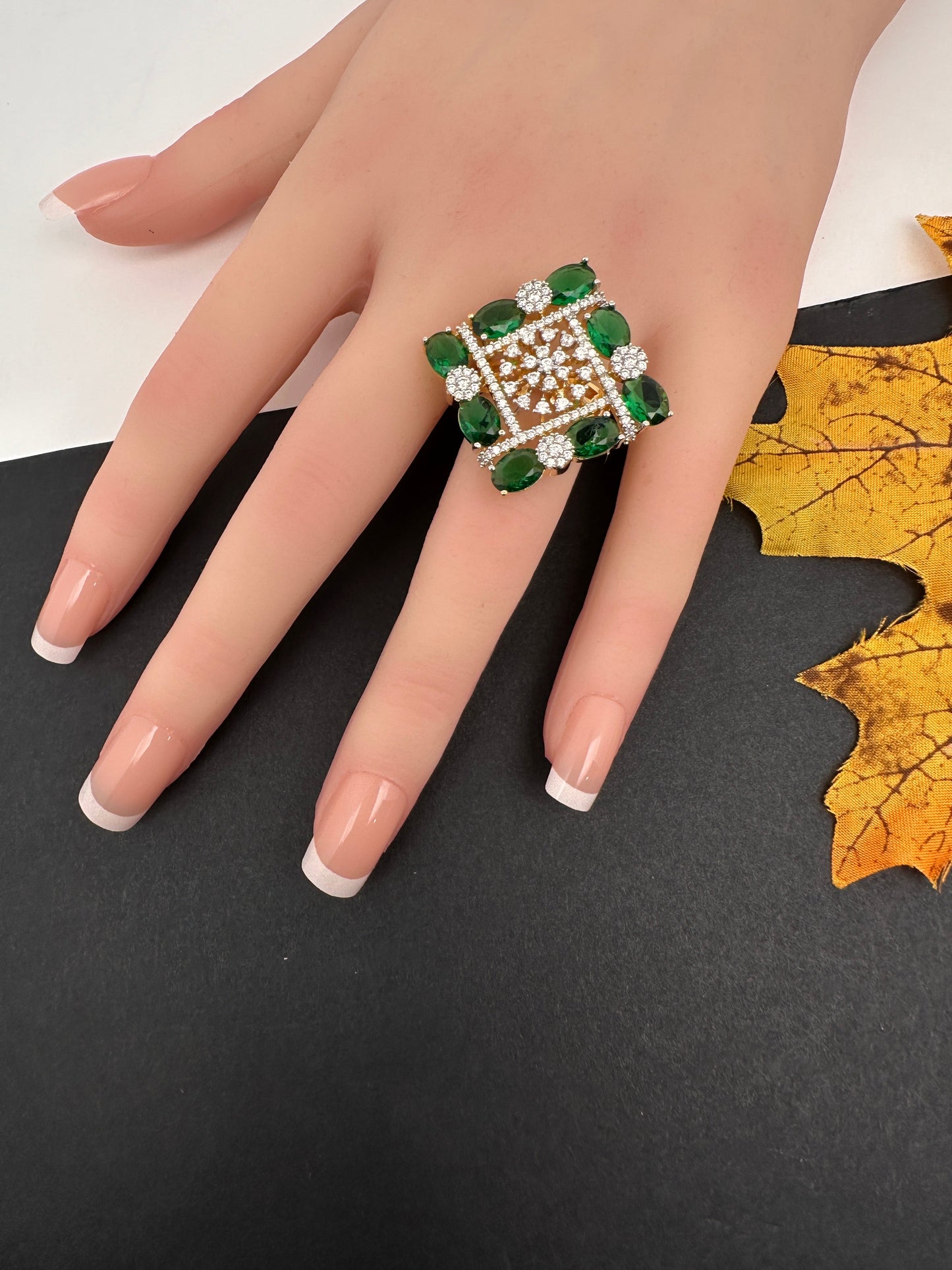 AD  Color Stone Adjustable Color Stone Cocktail Ring - HydroGreen