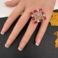 AD  Color Stone Adjustable Color Stone Cocktail Ring - HydroRed
