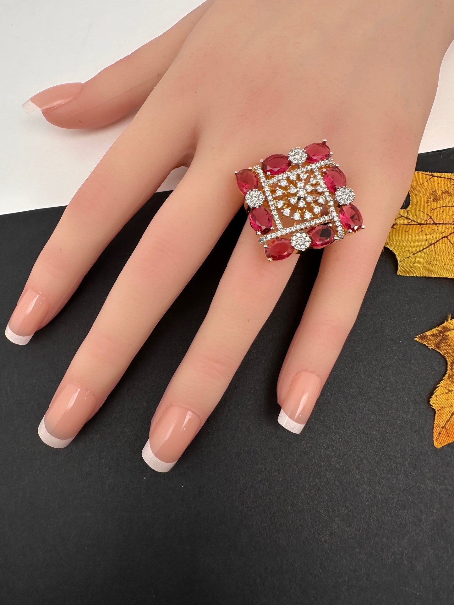 AD  Color Stone Adjustable Color Stone Cocktail Ring - HydroRed