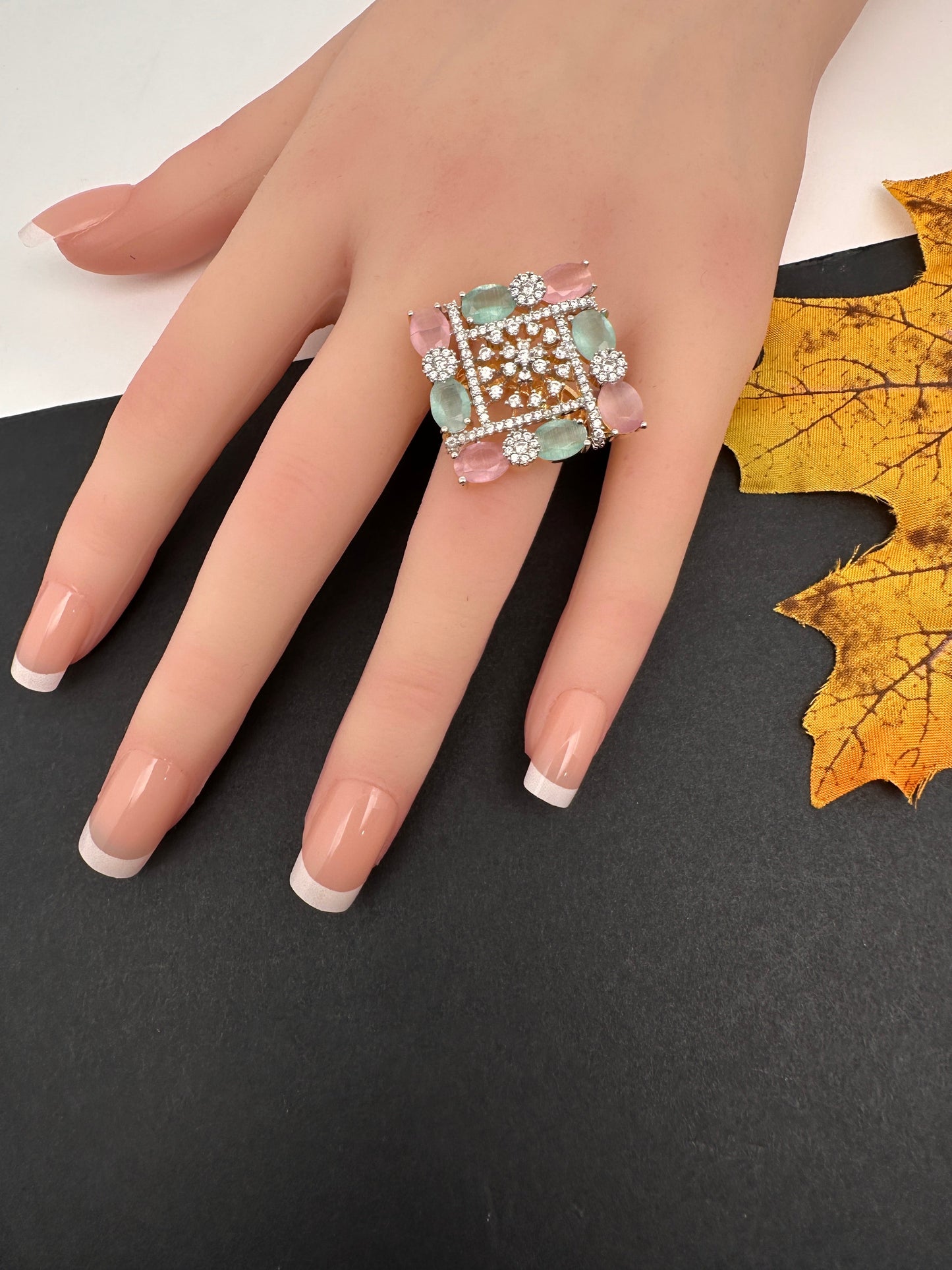 AD  Color Stone Adjustable Color Stone Cocktail Ring - Multi