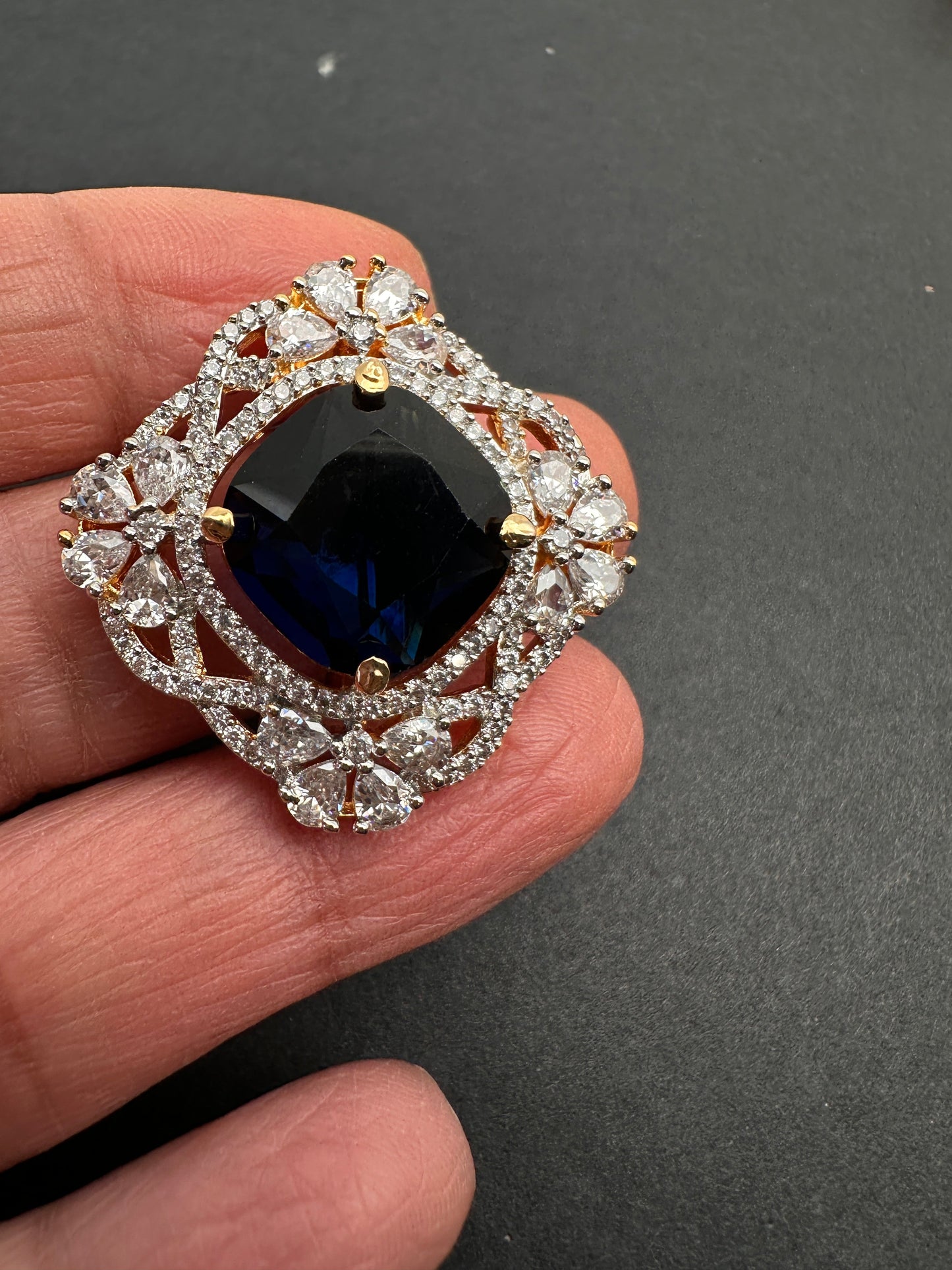 AD  Color Stone Adjustable Color Stone Cocktail Ring - Blue