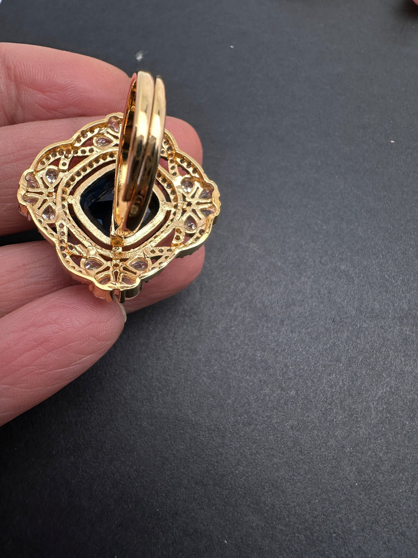 AD  Color Stone Adjustable Color Stone Cocktail Ring - Blue