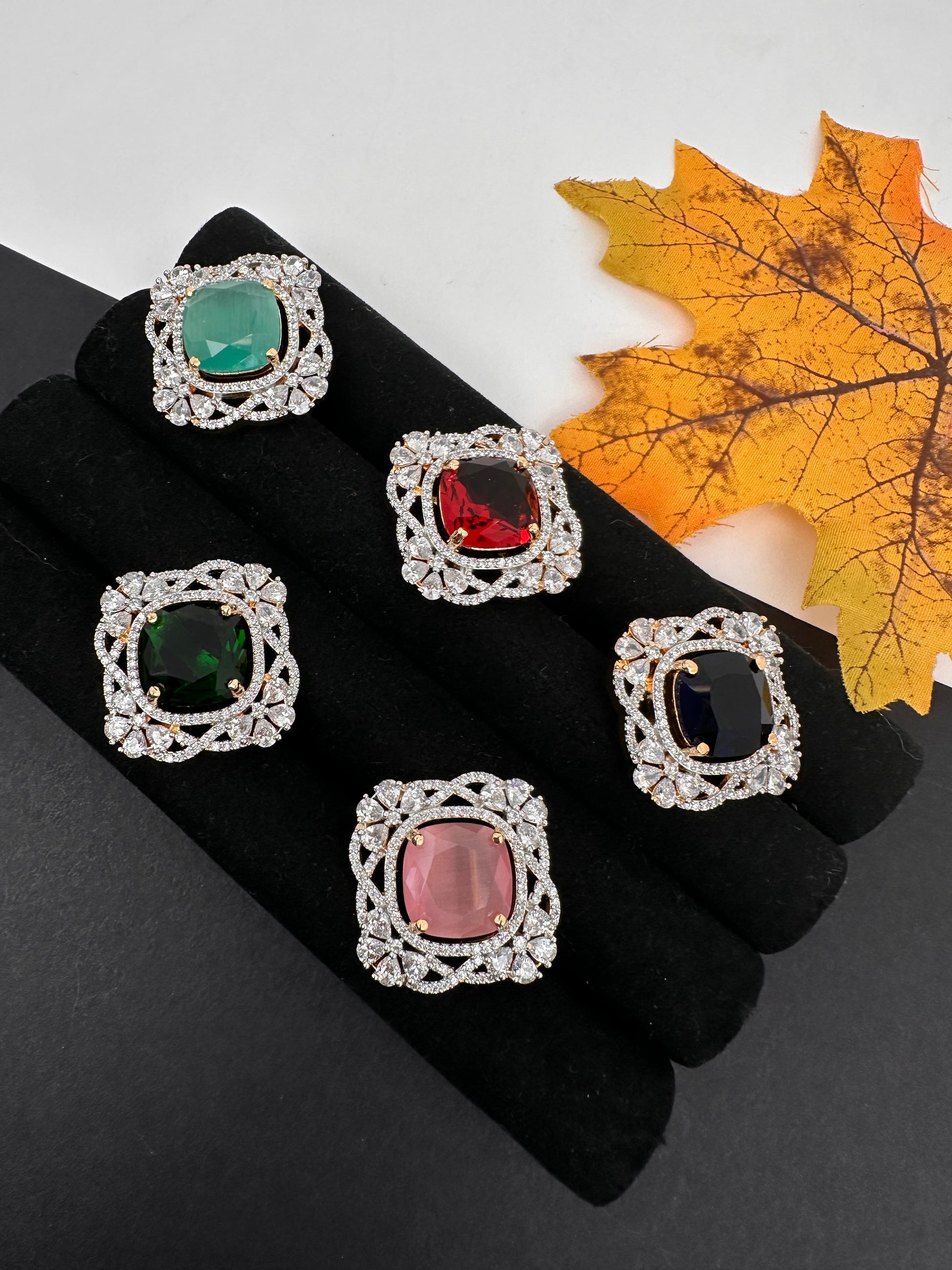 AD  Color Stone Adjustable Color Stone Cocktail Ring - Red