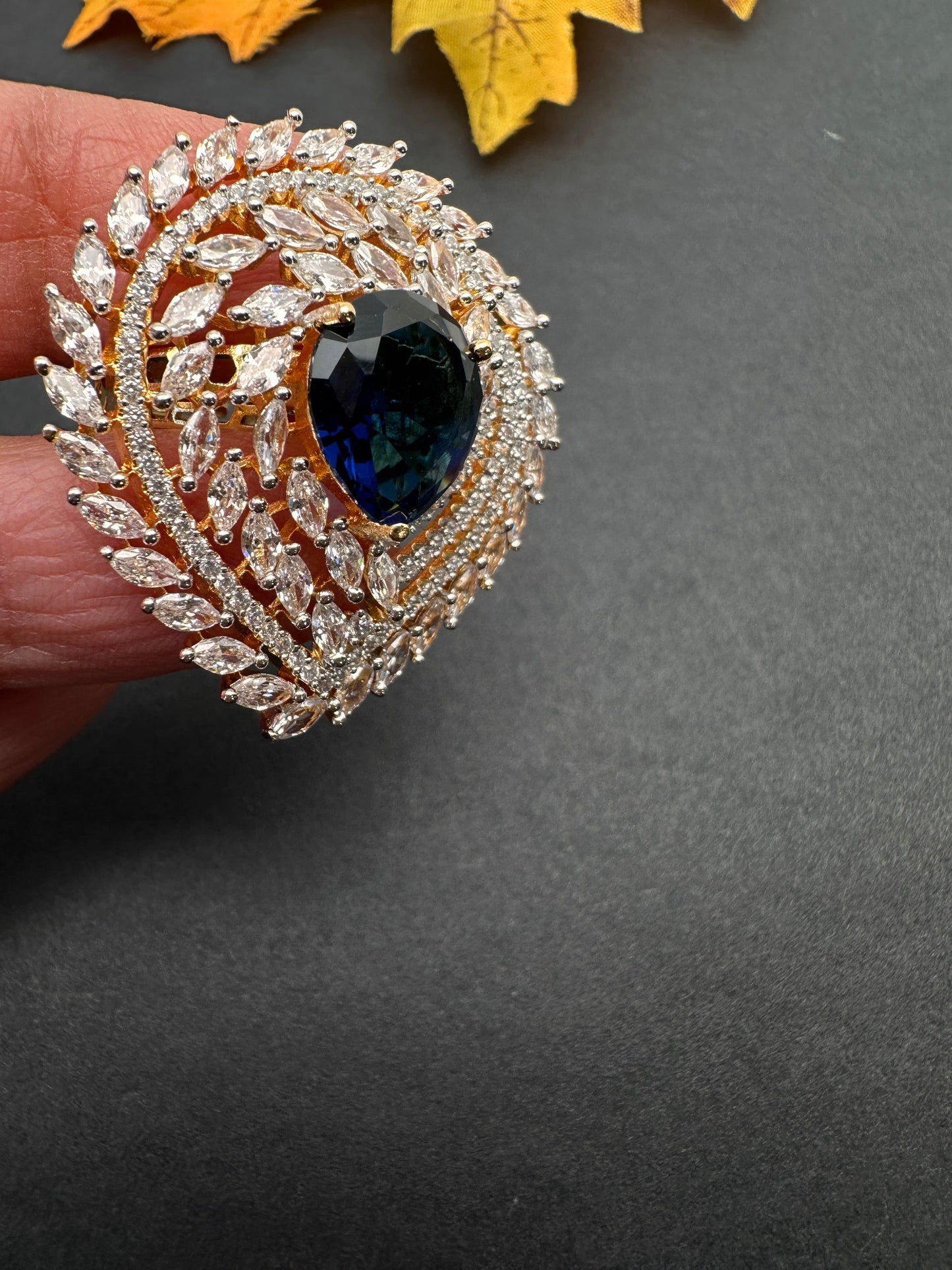 AD  Color Stone Adjustable Color Stone Cocktail Ring - Blue