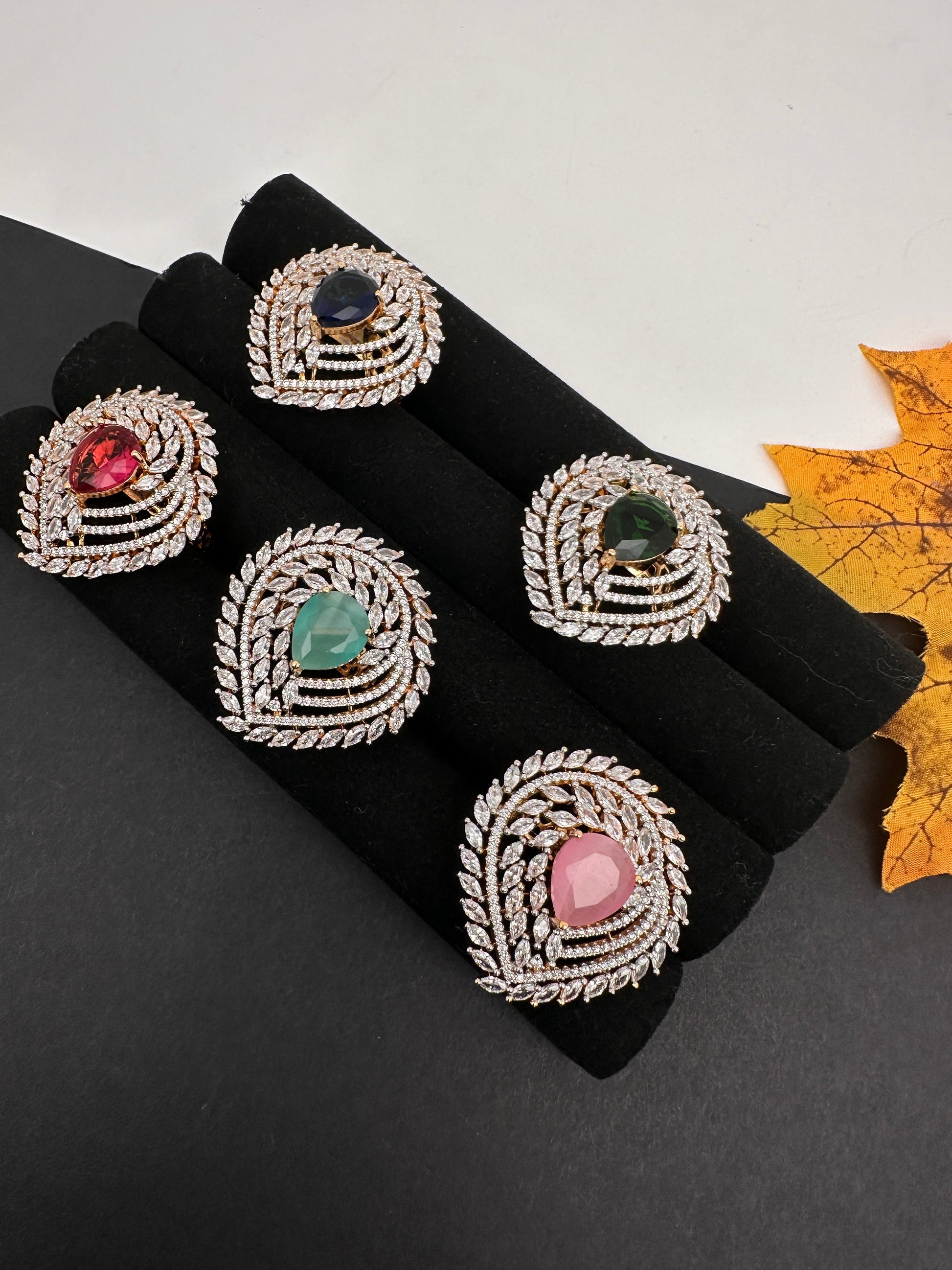 AD  Color Stone Adjustable Color Stone Cocktail Ring - Blue