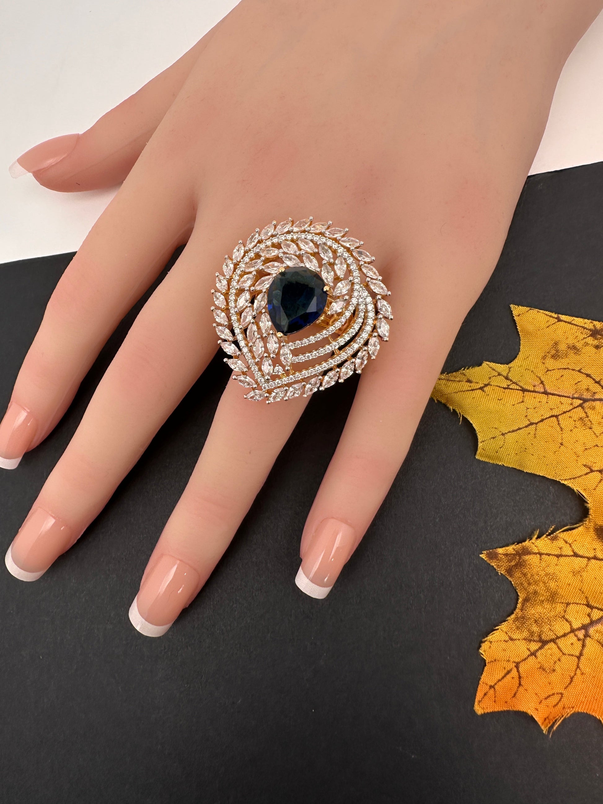 AD  Color Stone Adjustable Color Stone Cocktail Ring - Blue