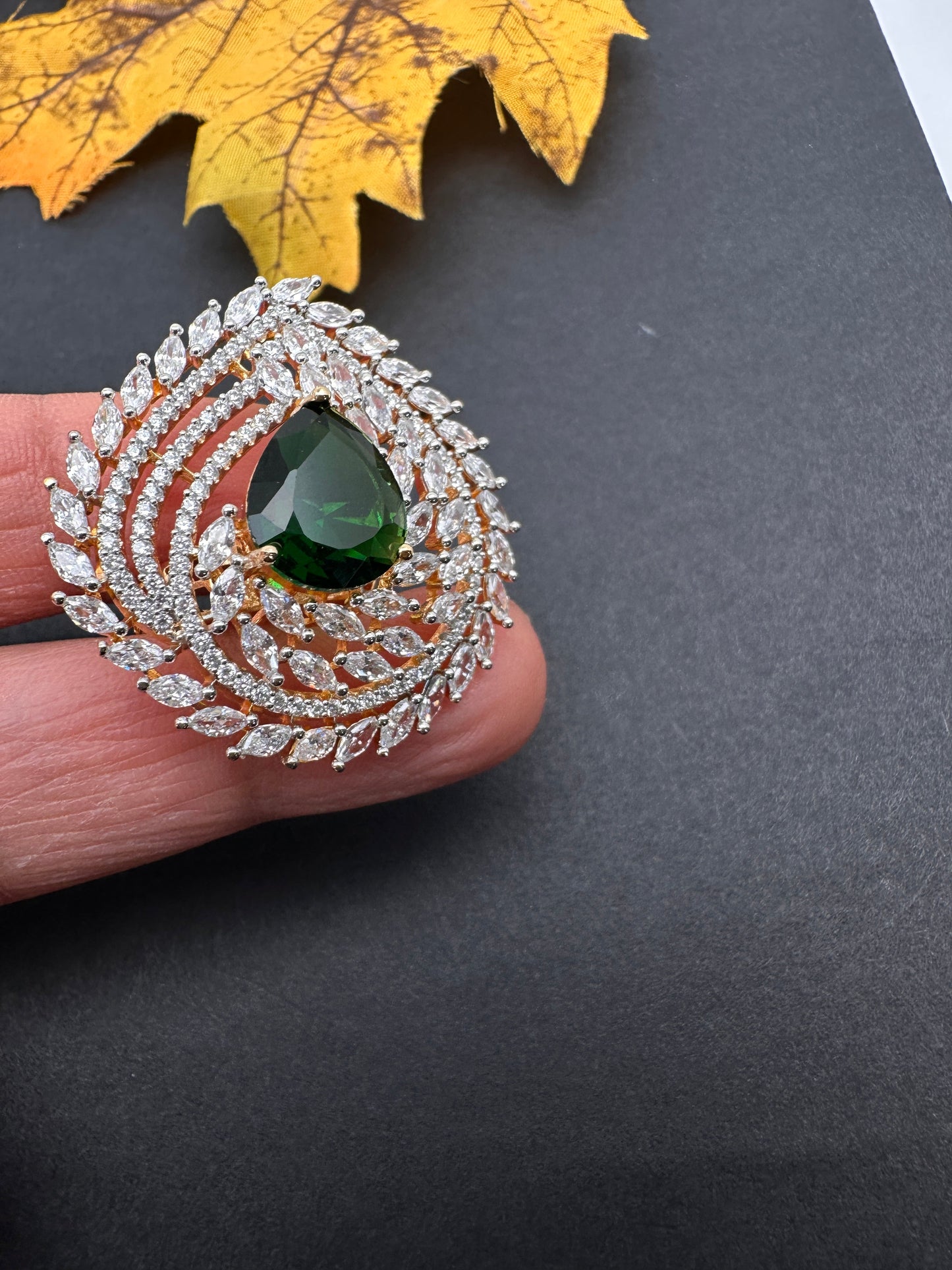 AD  Color Stone Adjustable Color Stone Cocktail Ring - Green